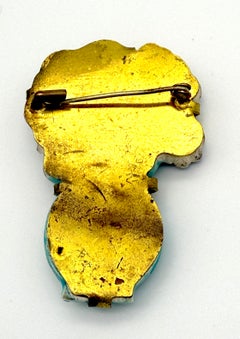 Art Deco Ceramic Flower Bouquet in Celadon Green Vase Brooch Brass France