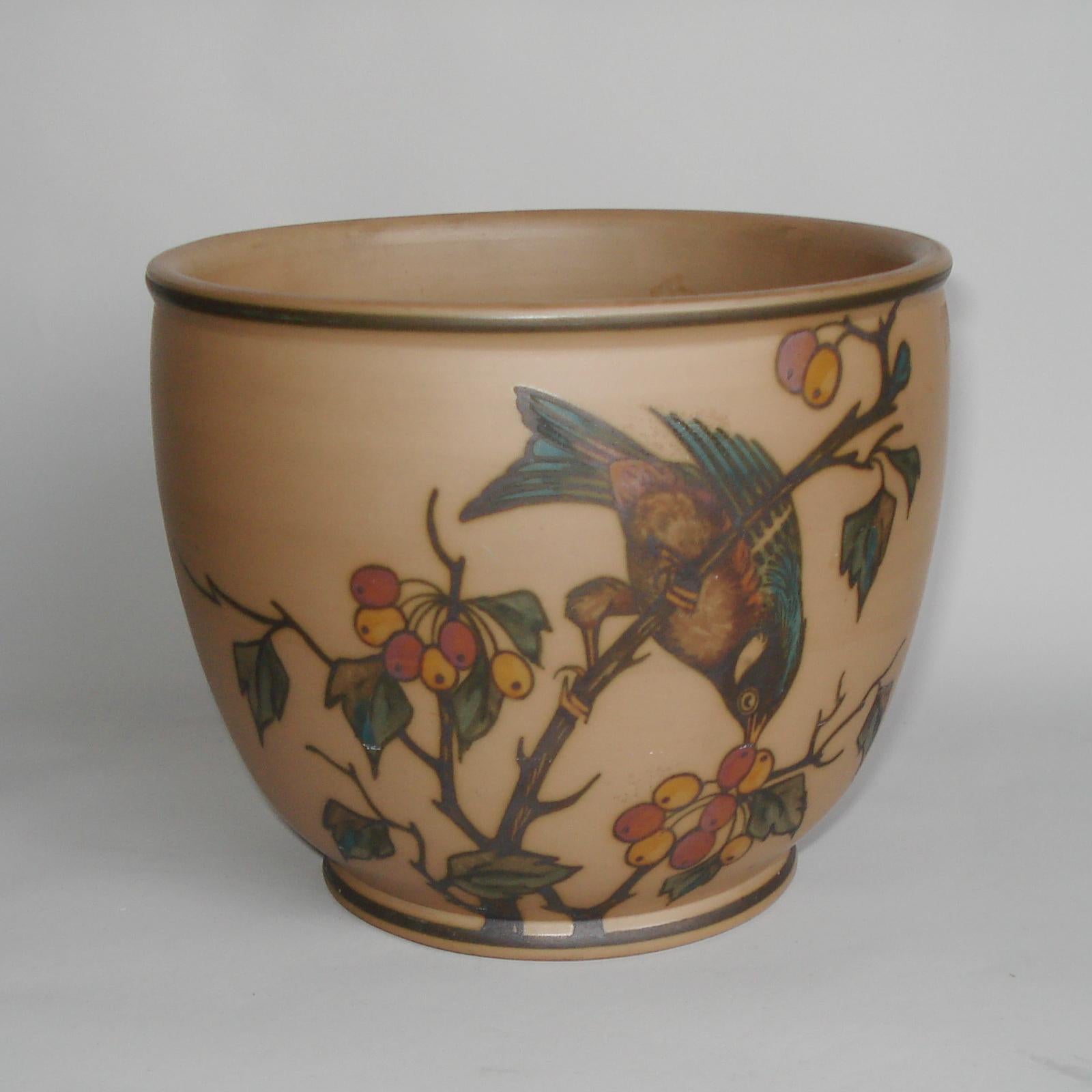 Danish Art Deco Ceramic Flower Pot, Cachepot by Lauritz Hjorth, Bornholm, Denmark
