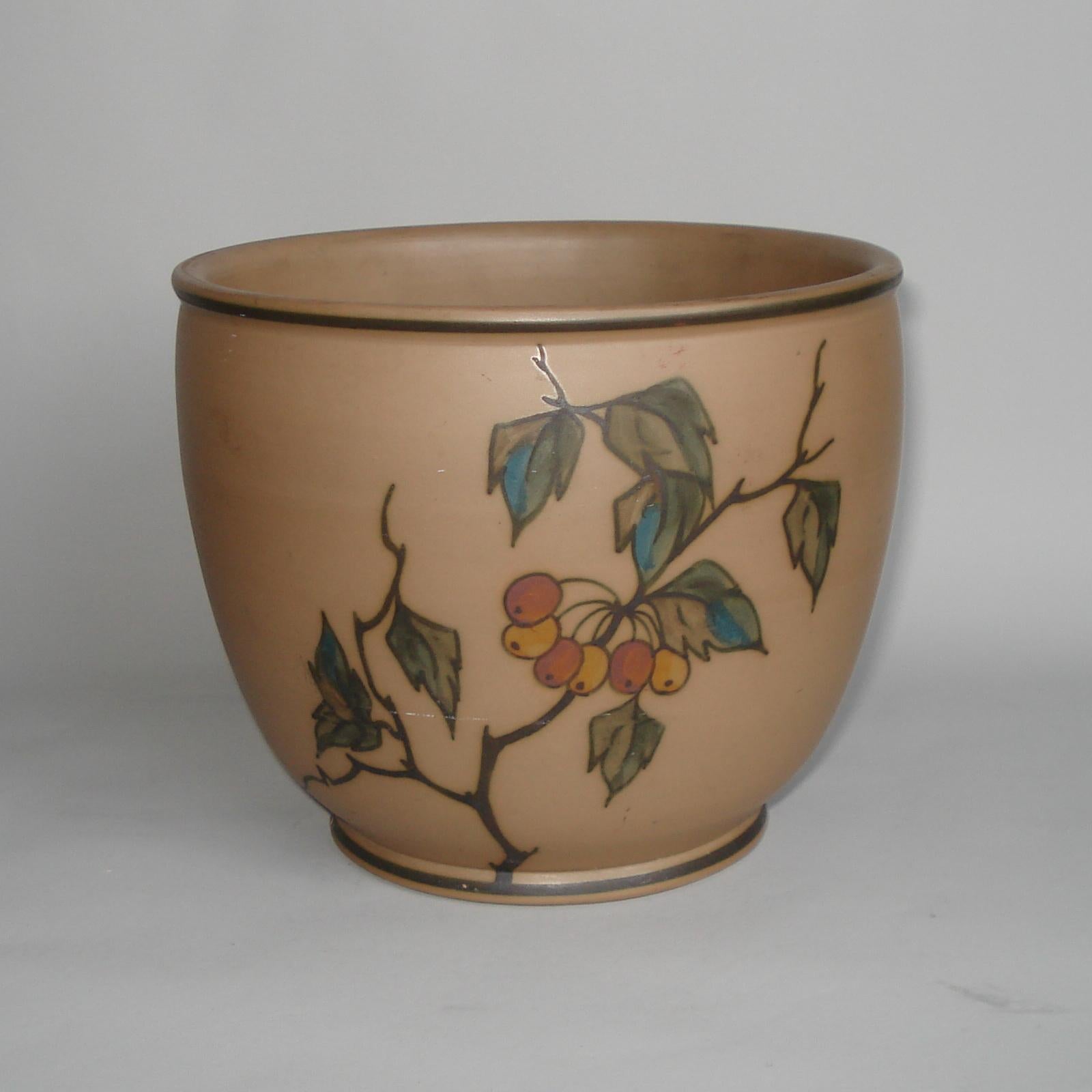 Mid-20th Century Art Deco Ceramic Flower Pot, Cachepot by Lauritz Hjorth, Bornholm, Denmark