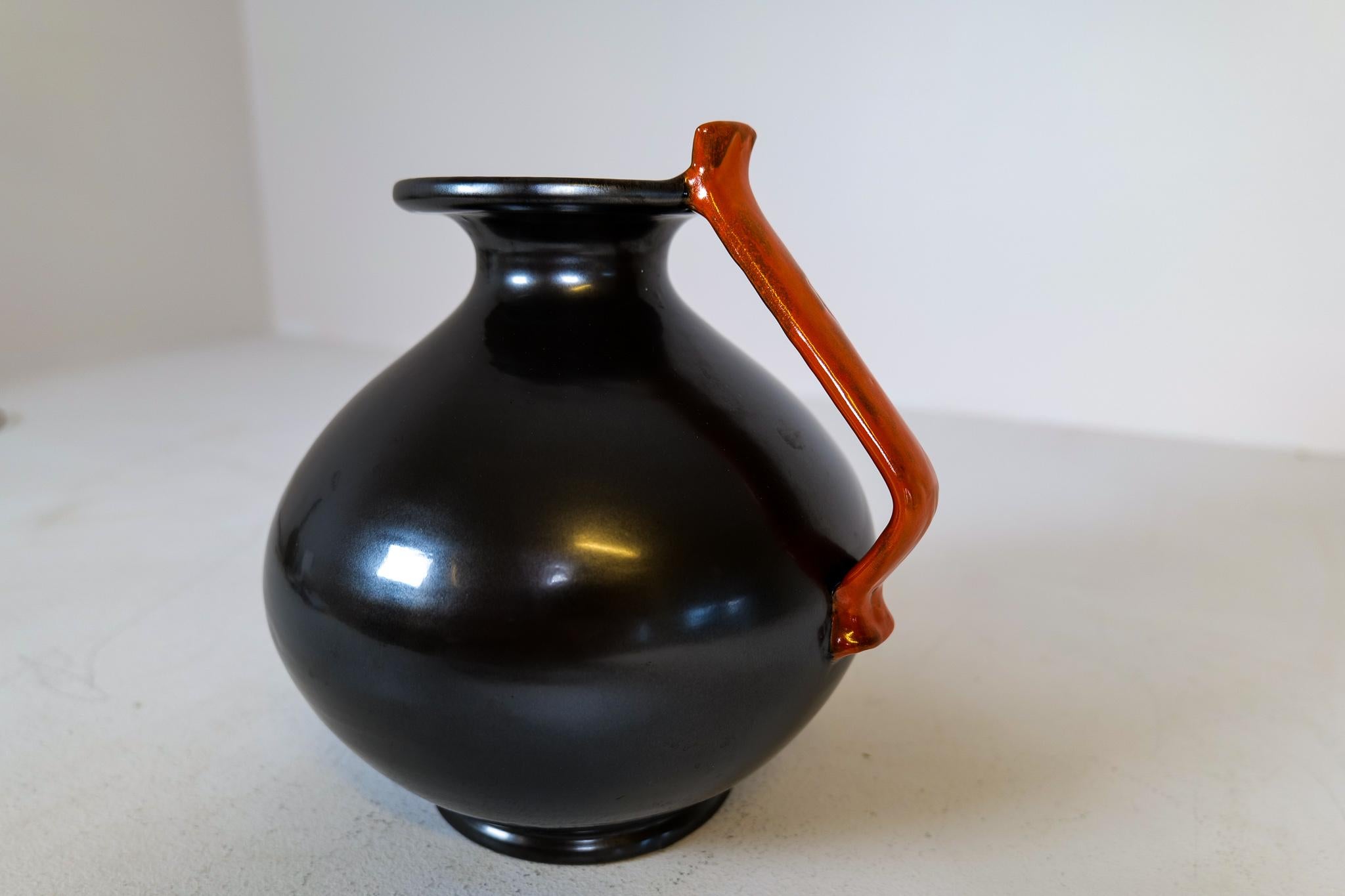 Milieu du XXe siècle Vase globe en céramique Art Déco Ekeby, Suède, années 1930 en vente