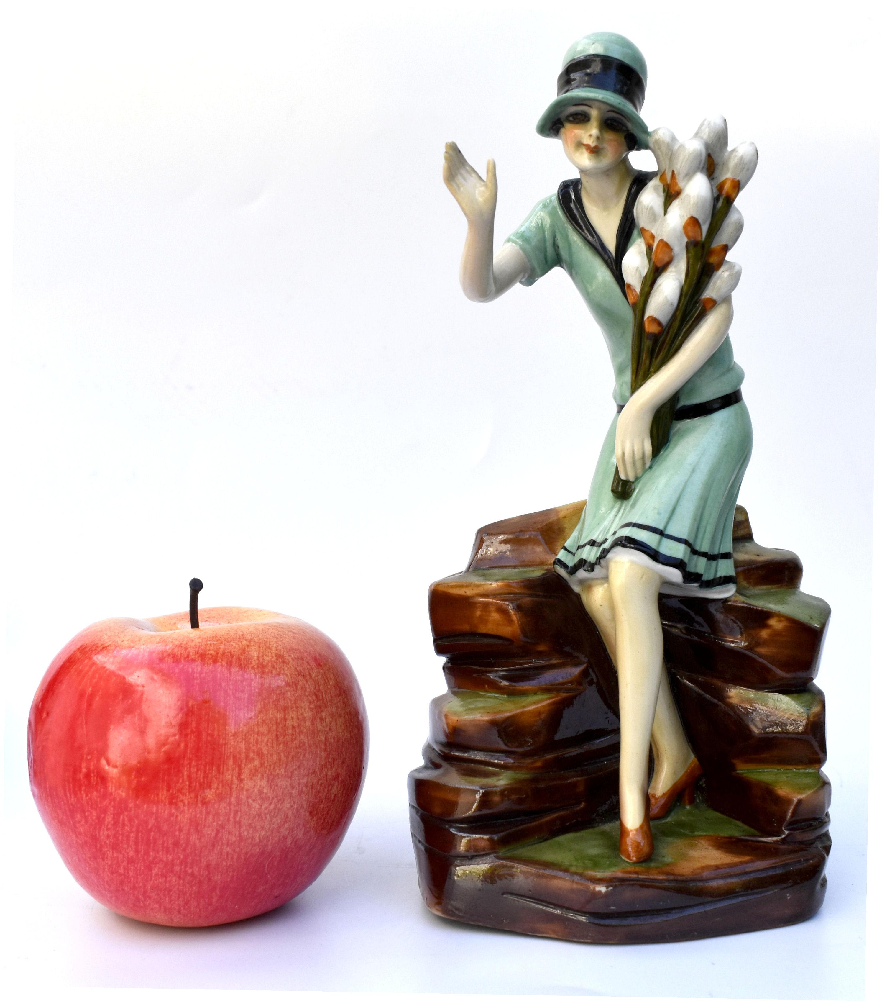Dating to the 1930's this very attractive and rare Art Deco hat pin holder is made by FASOLD & STAUCH more commonly known for making half dolls and is a German company. Rare and in excellent condition, I couldn't find any flaws to note, she's free