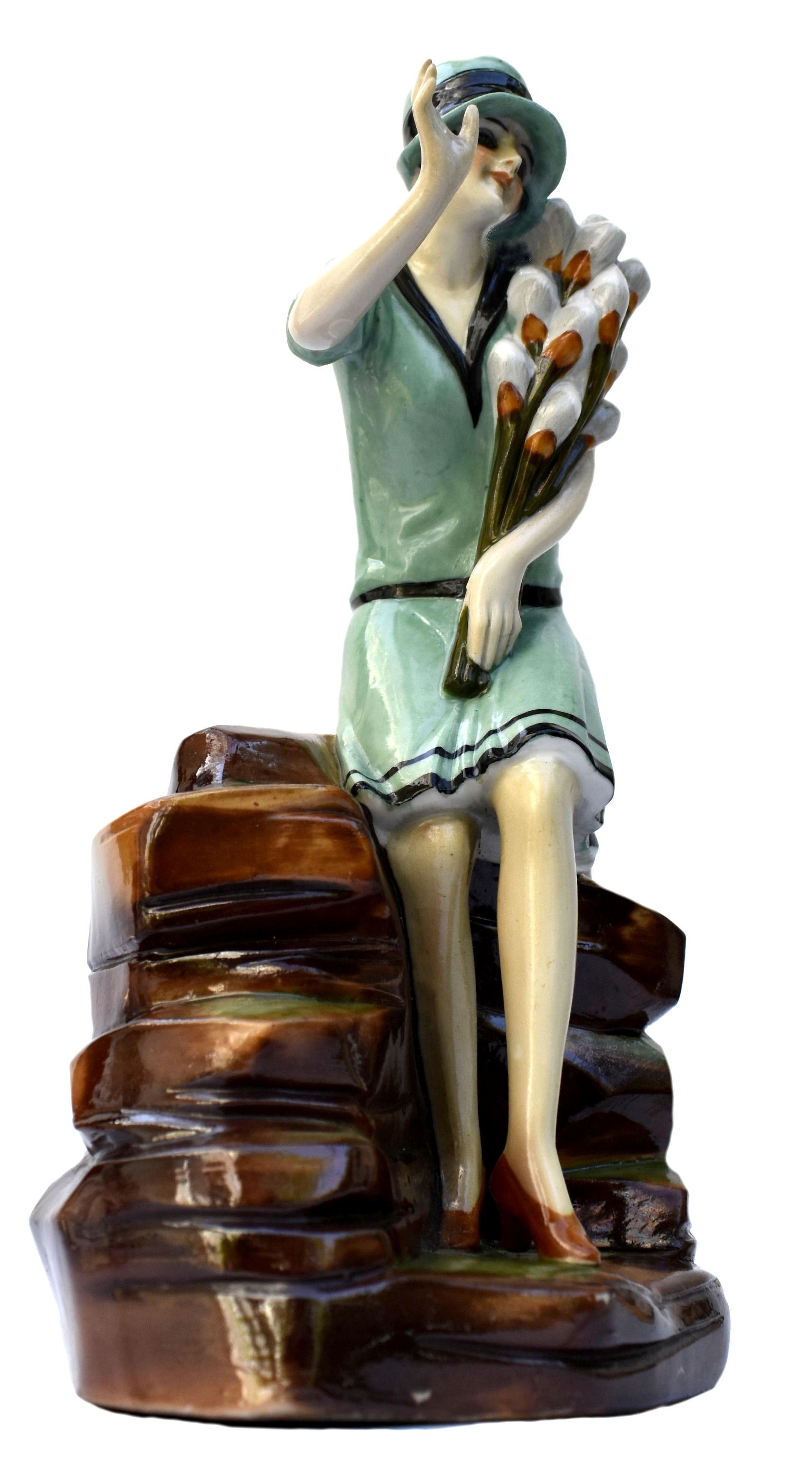 German Art Deco Ceramic Hatpin Holder by Fasold & Stuach C1930