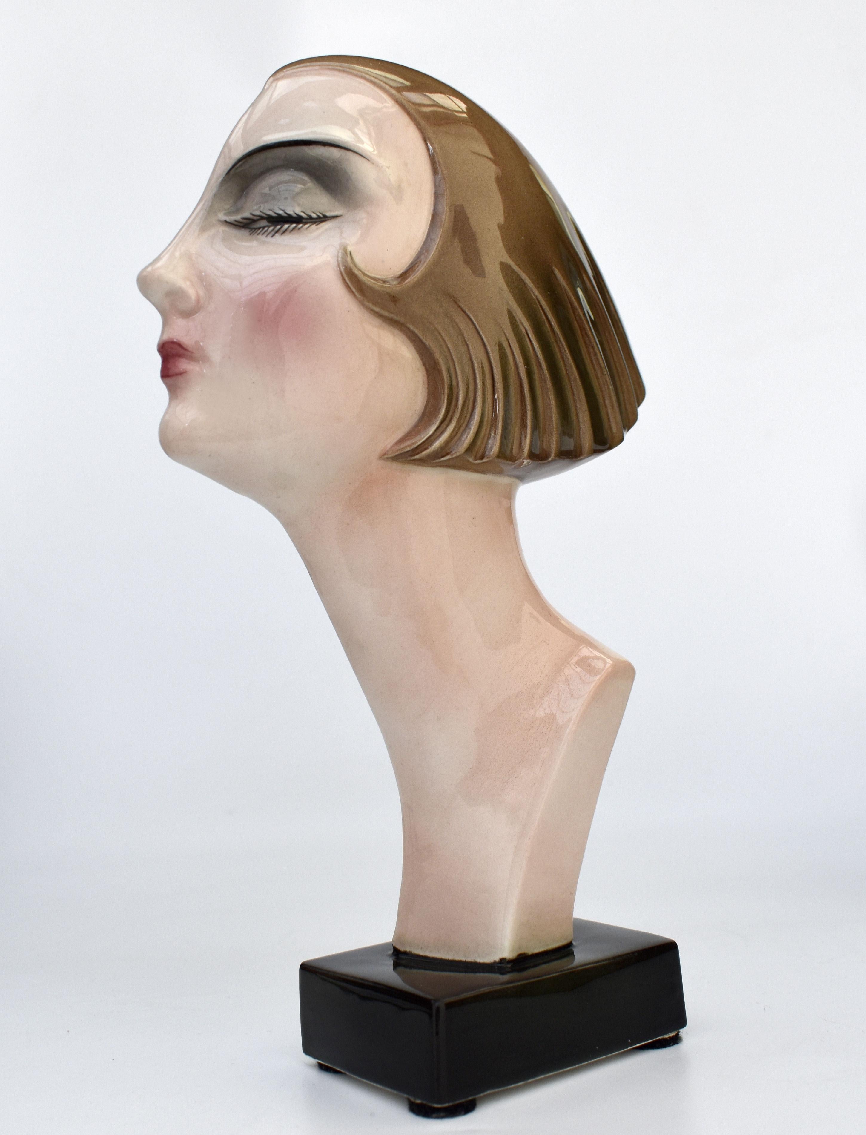 Art Deco Ceramic Head Bust by Katzhutte Hertwig & Co, c1930 5
