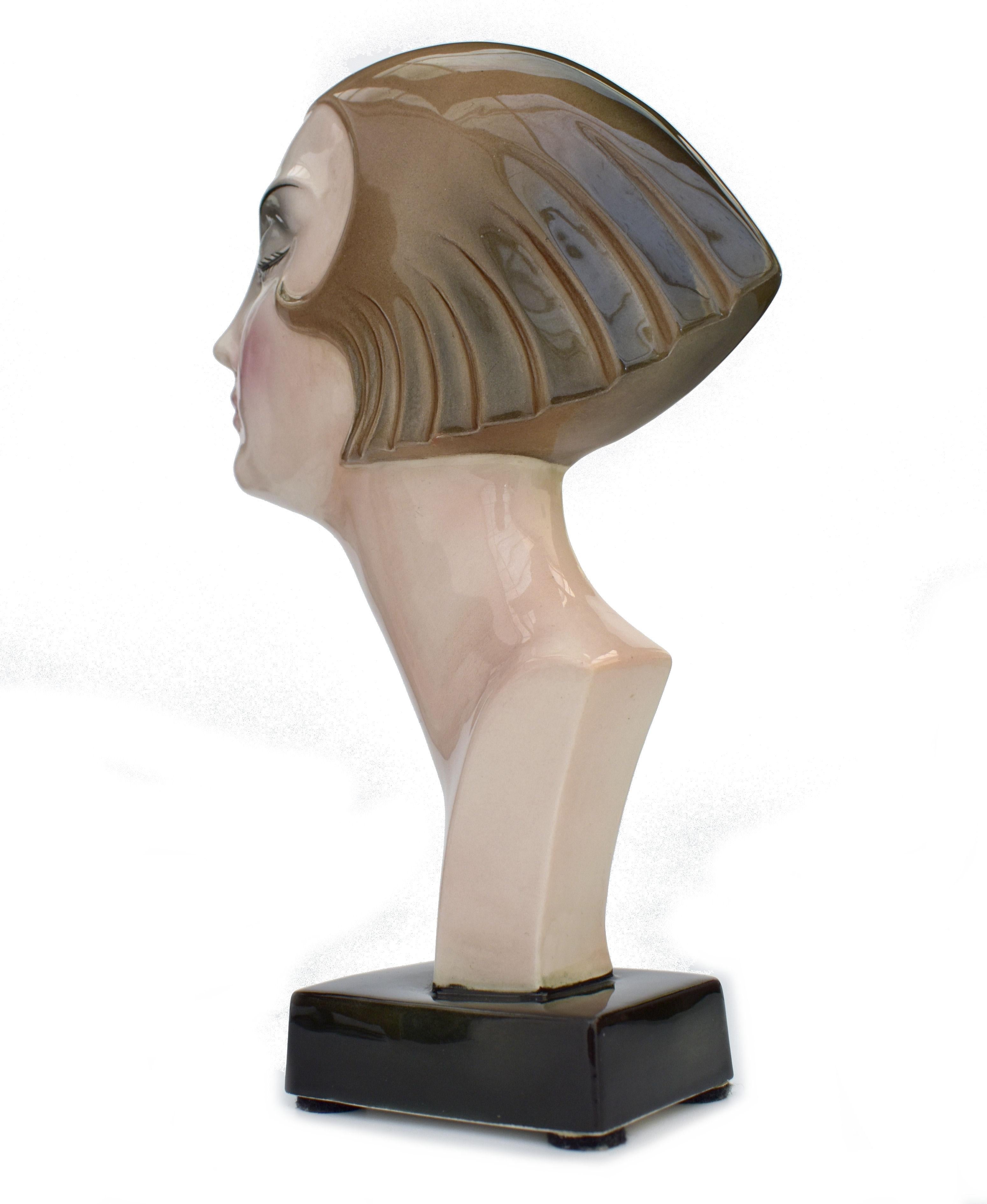 Art Deco Ceramic Head Bust by Katzhutte Hertwig & Co, c1930 6