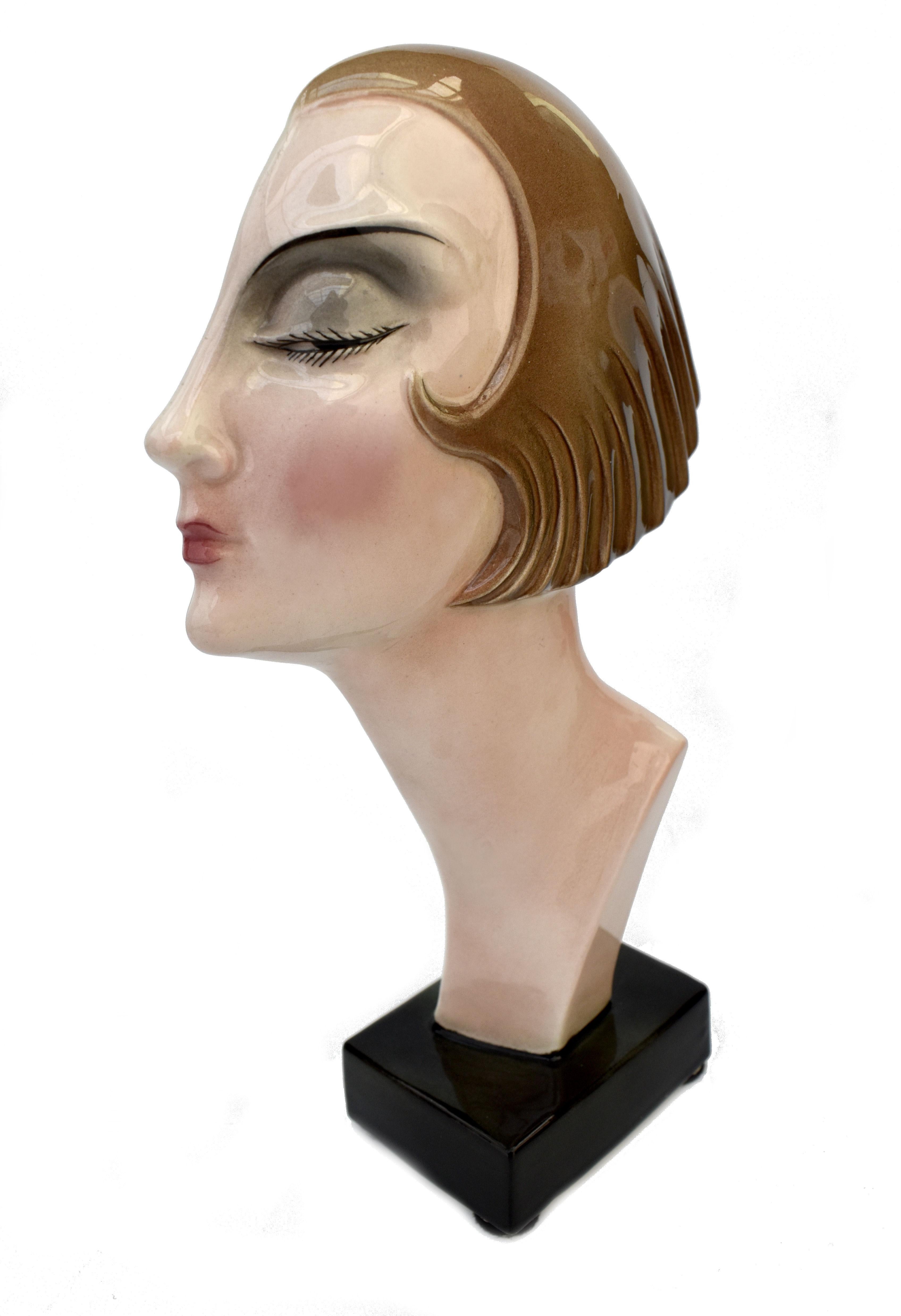 Art Deco Ceramic Head Bust by Katzhutte Hertwig & Co, c1930 8
