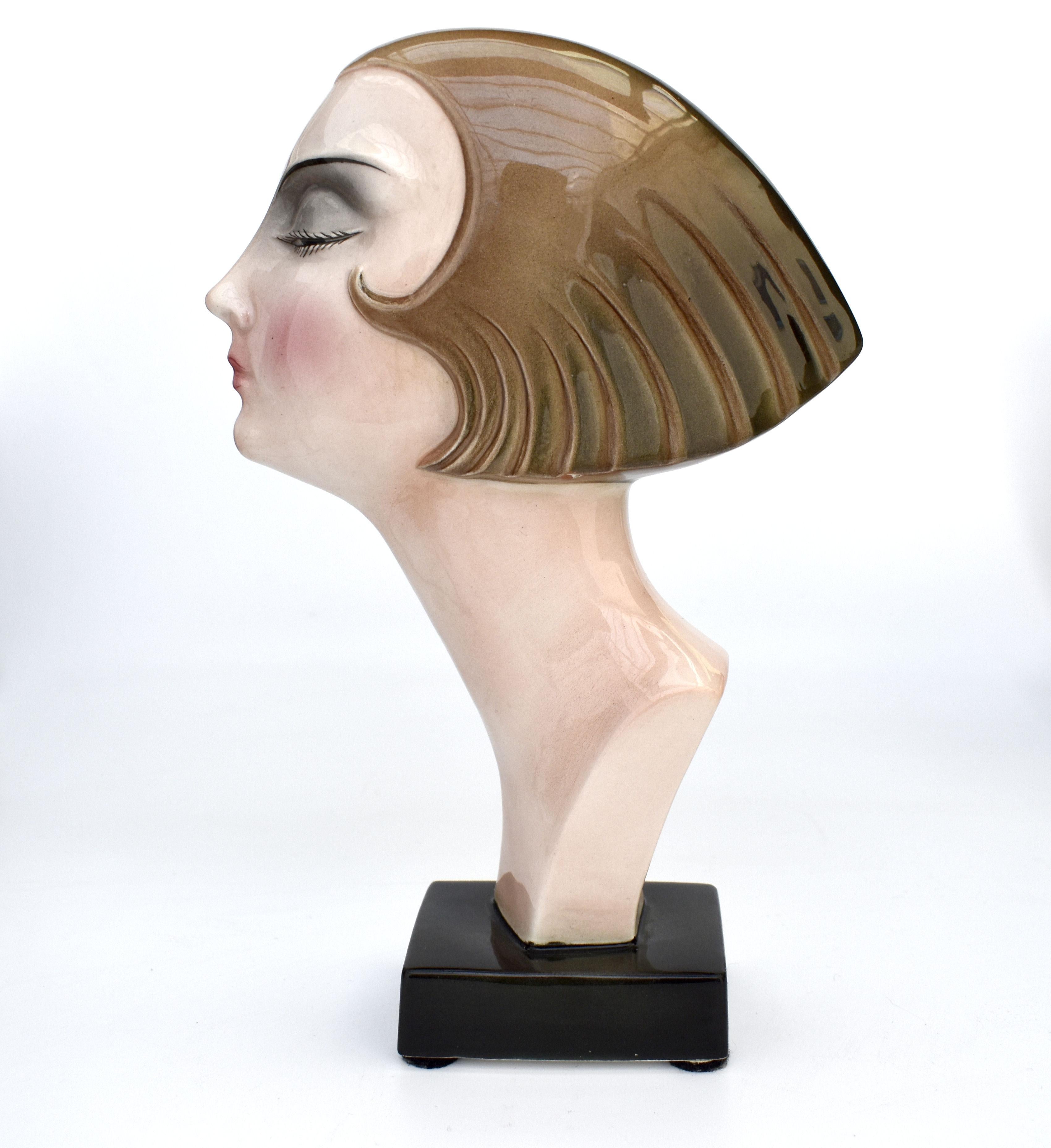 20th Century Art Deco Ceramic Head Bust by Katzhutte Hertwig & Co, c1930