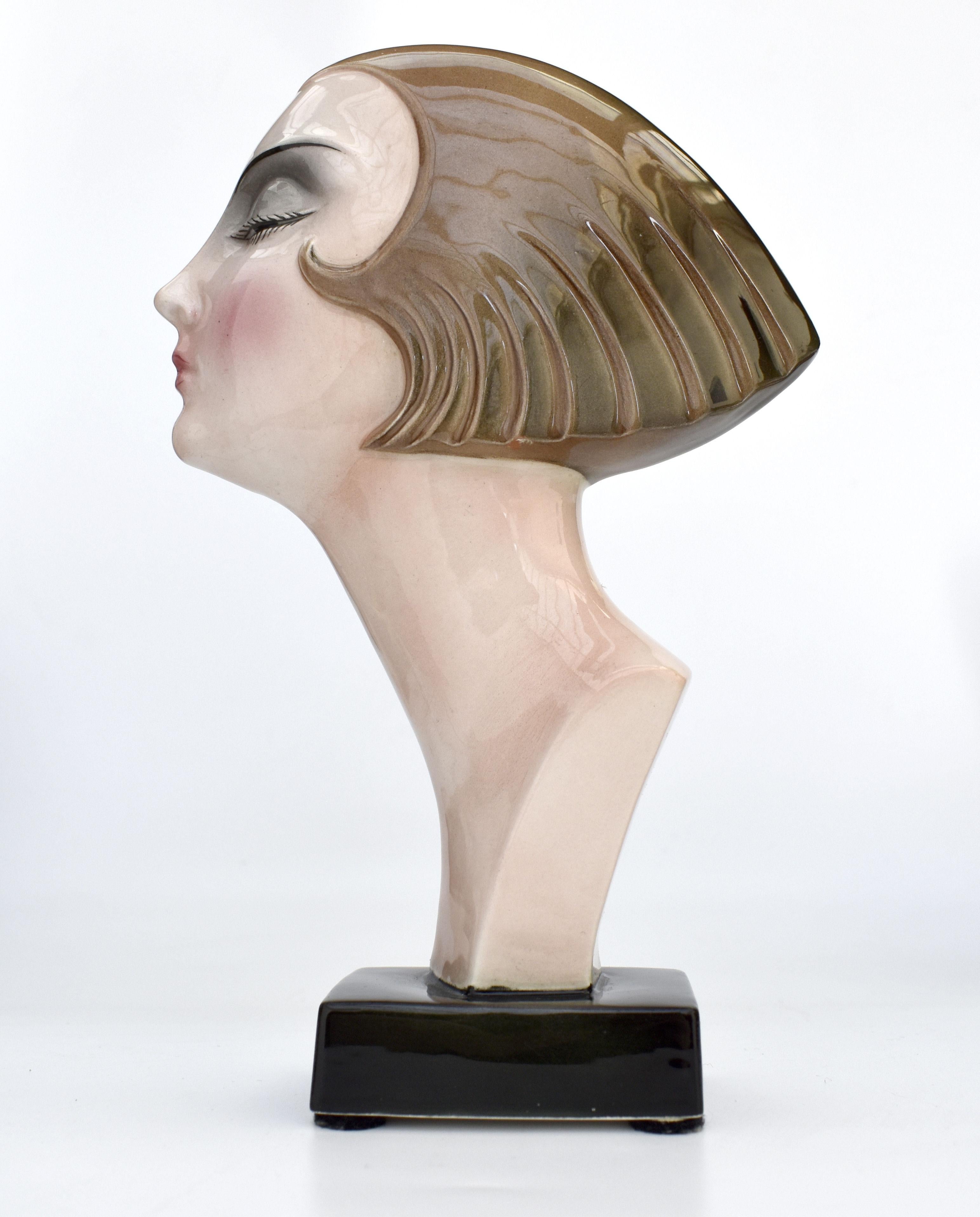 Art Deco Ceramic Head Bust by Katzhutte Hertwig & Co, c1930 4