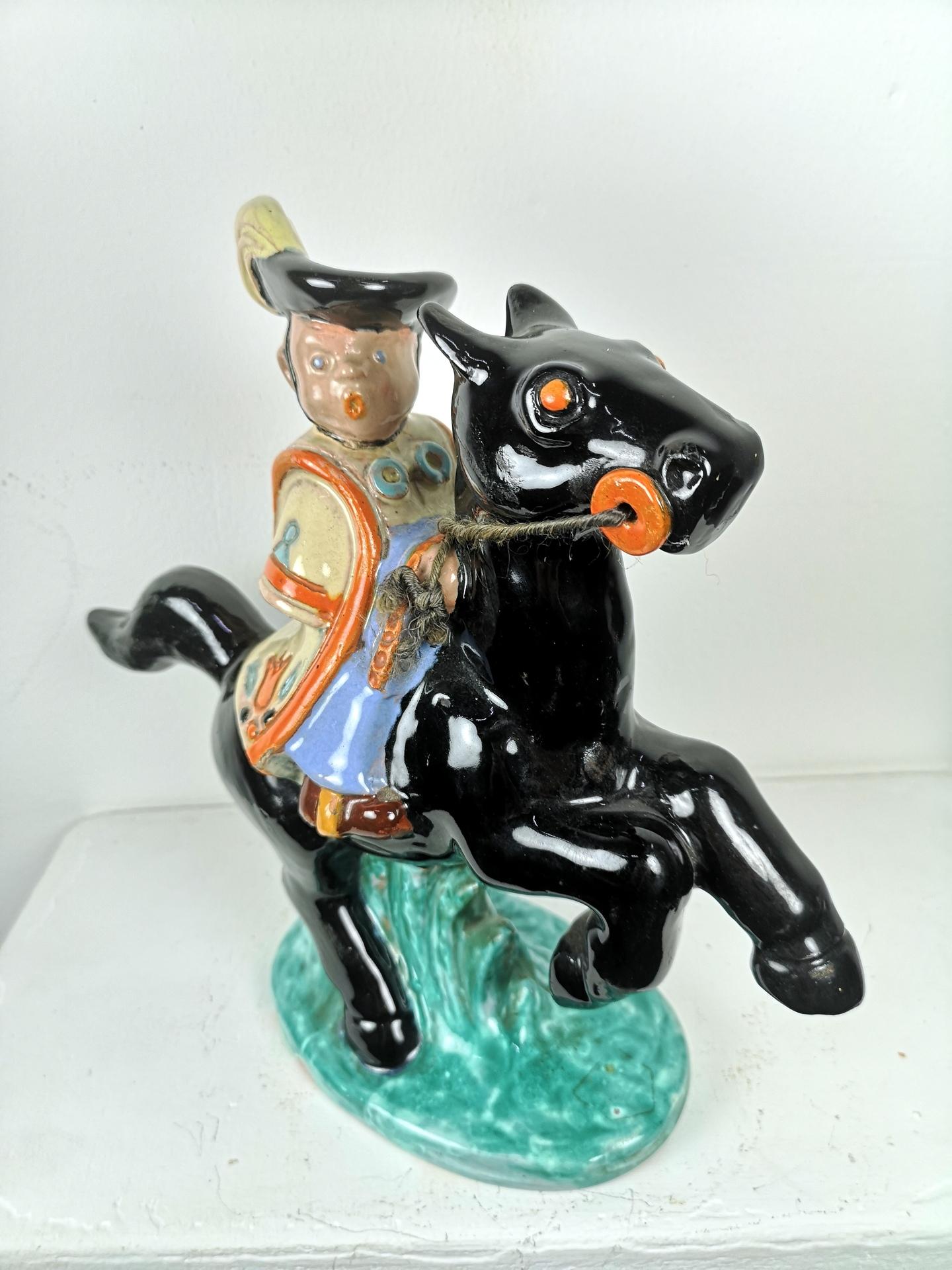 Mid-20th Century Art Deco Ceramic Horseman, by Komlos, 1930's