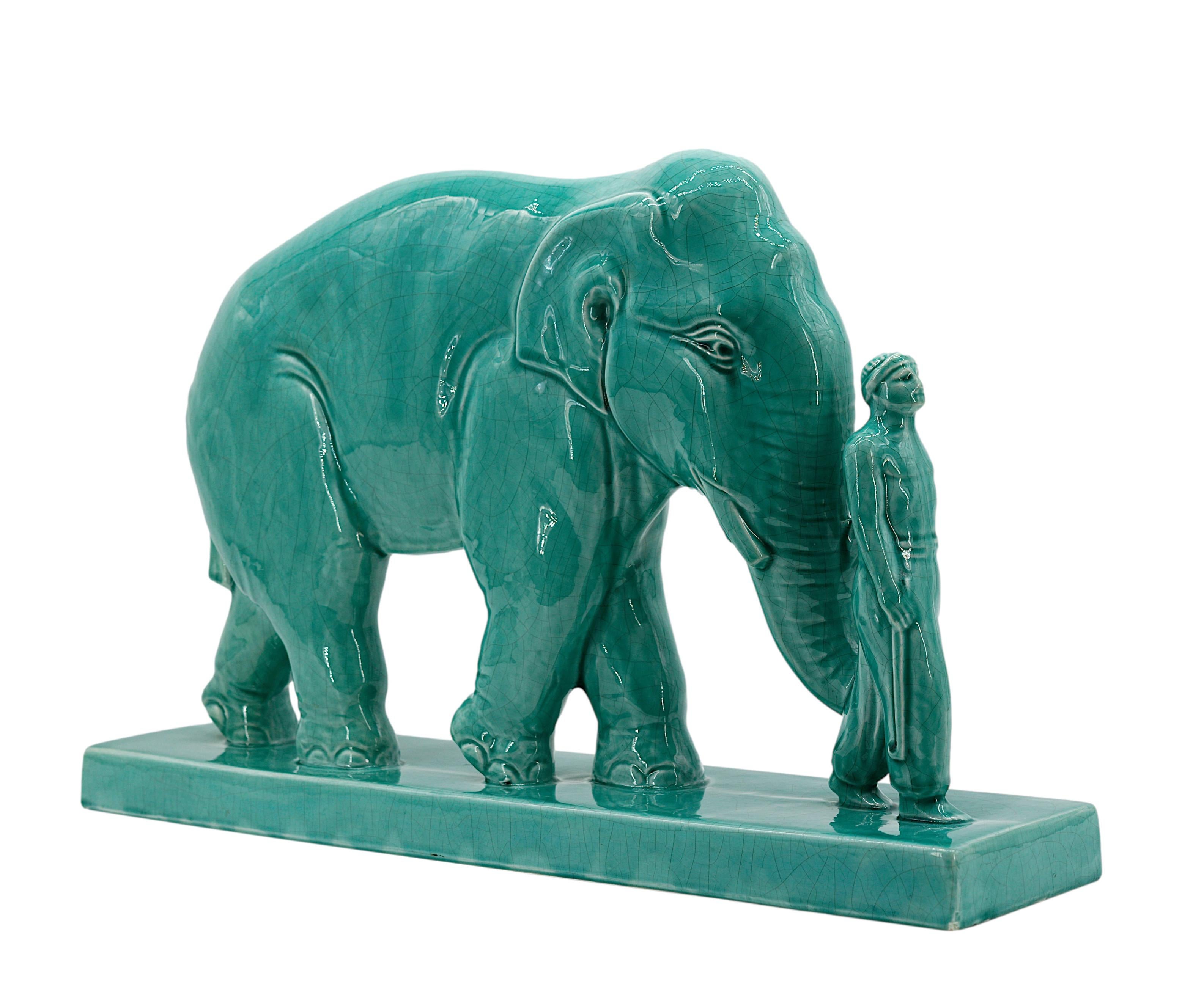 Art Deco Ceramic Mahout and his Elephant, 1920 For Sale 5