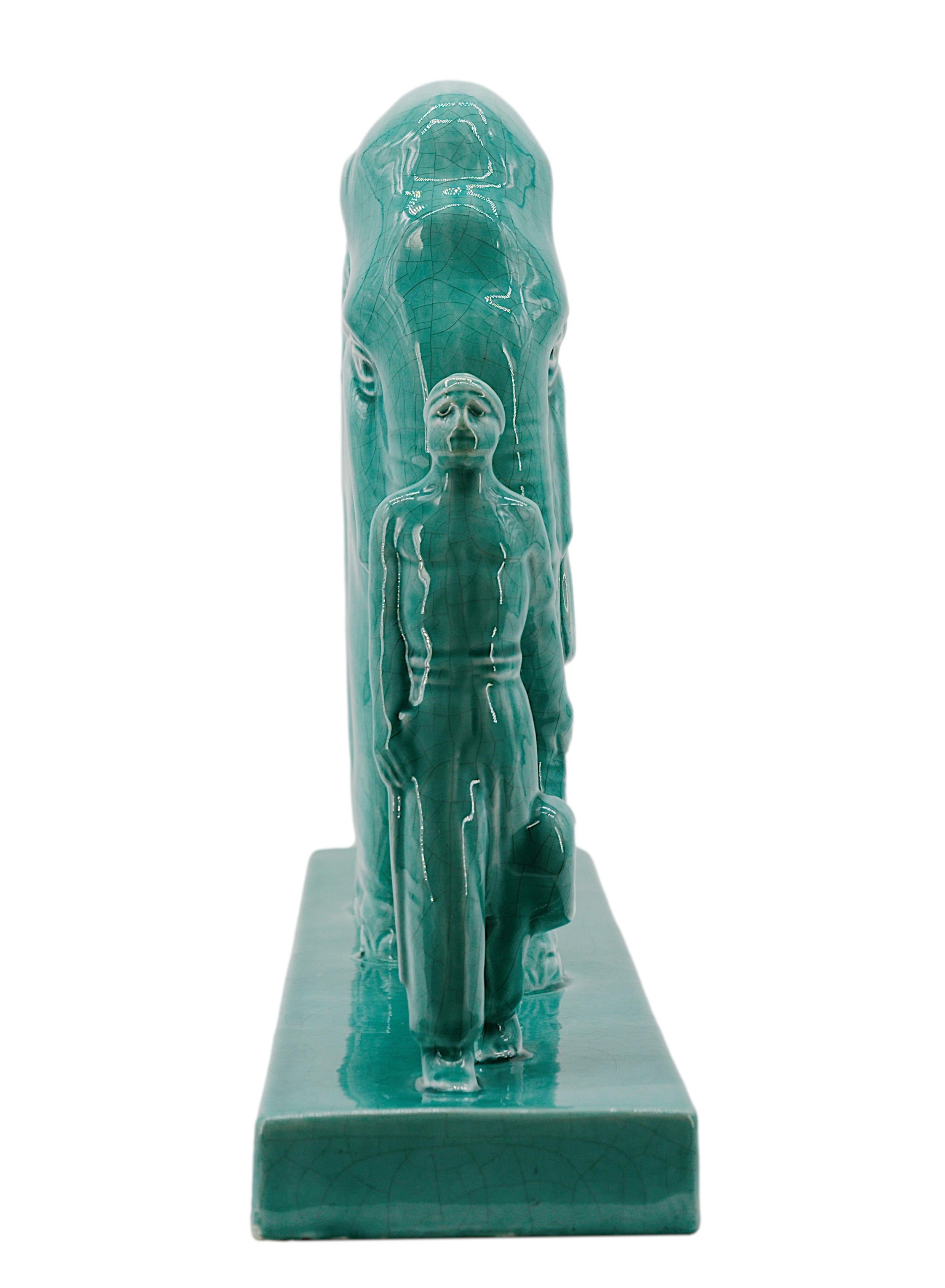 Art Deco Ceramic Mahout and his Elephant, 1920 For Sale 4
