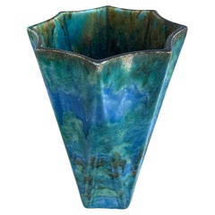 Art Deco Ceramic "Matte" Drip Glaze Vase by Crown Ducal England