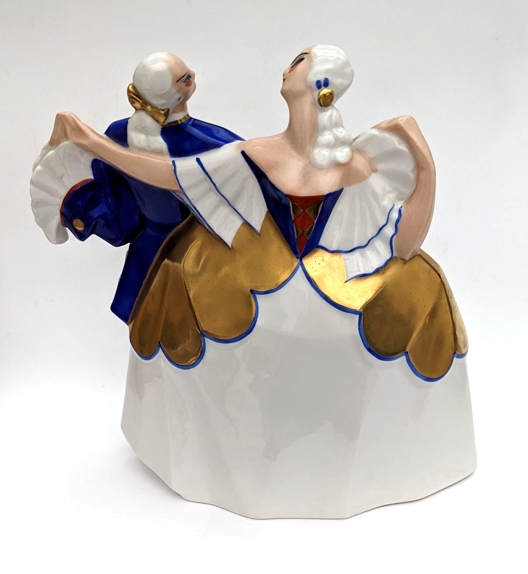 Art Deco Ceramic Minuet Carnival Dancers By Atelier de la Maitrise, France For Sale 5