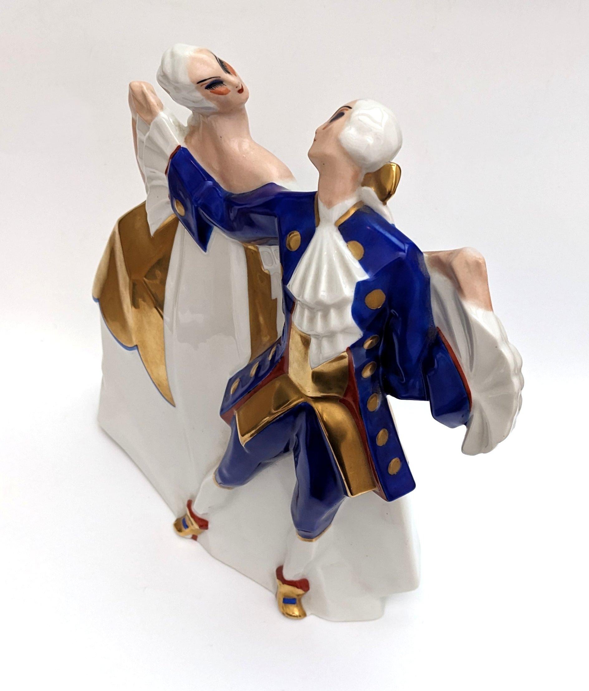 20th Century Art Deco Ceramic Minuet Carnival Dancers By Atelier de la Maitrise, France For Sale