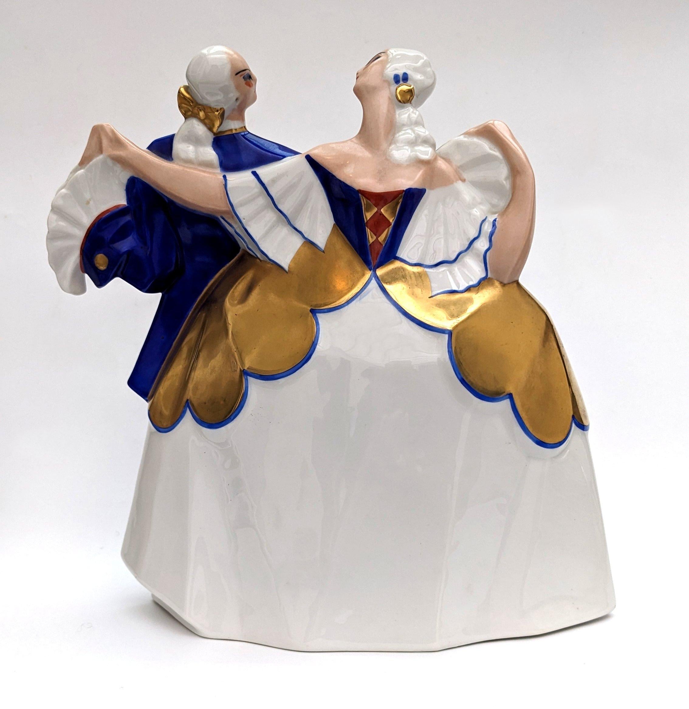 Art Deco Ceramic Minuet Carnival Dancers By Atelier de la Maitrise, France For Sale 3