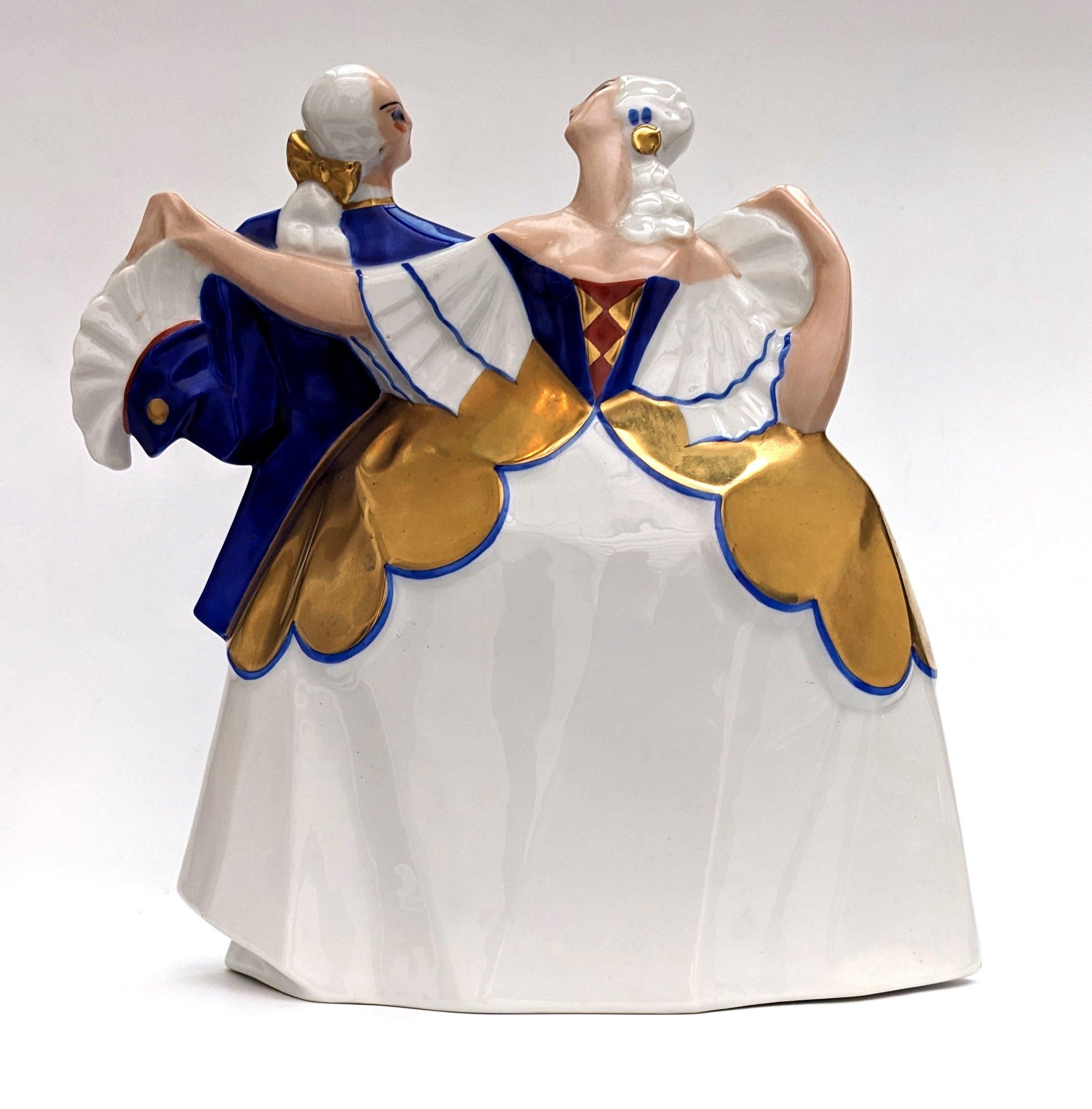 Art Deco Ceramic Minuet Carnival Dancers By Atelier de la Maitrise, France For Sale 4