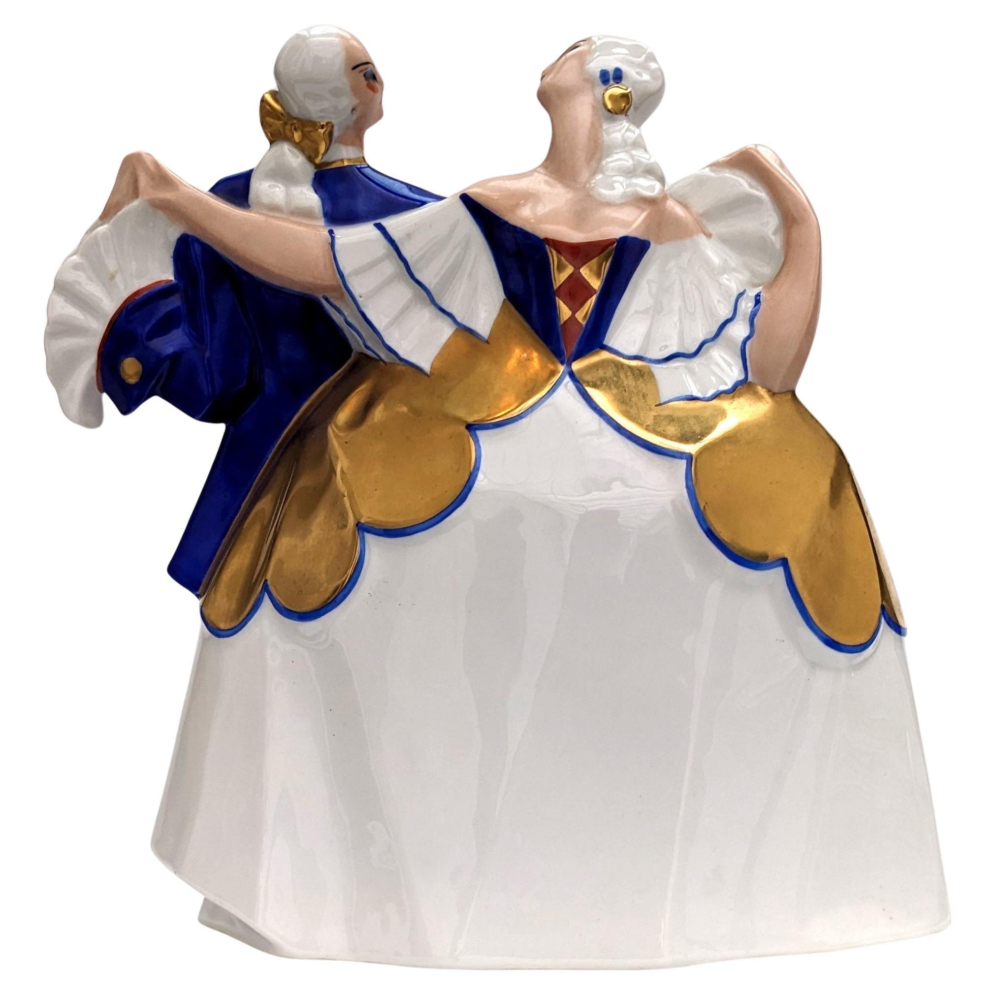 Art Deco Ceramic Minuet Carnival Dancers By Atelier de la Maitrise, France For Sale