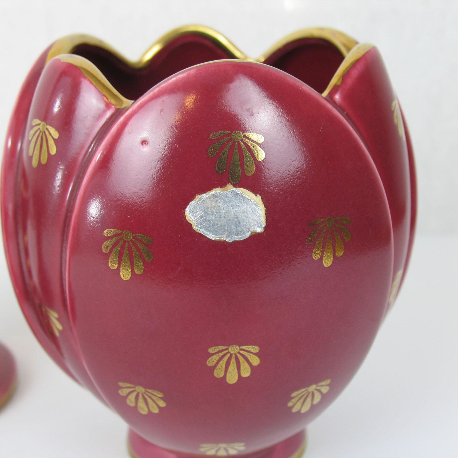 Art Deco Ceramic Pair of Candle Holders and a Vase, Set of Three, Upsala-Ekeby For Sale 2