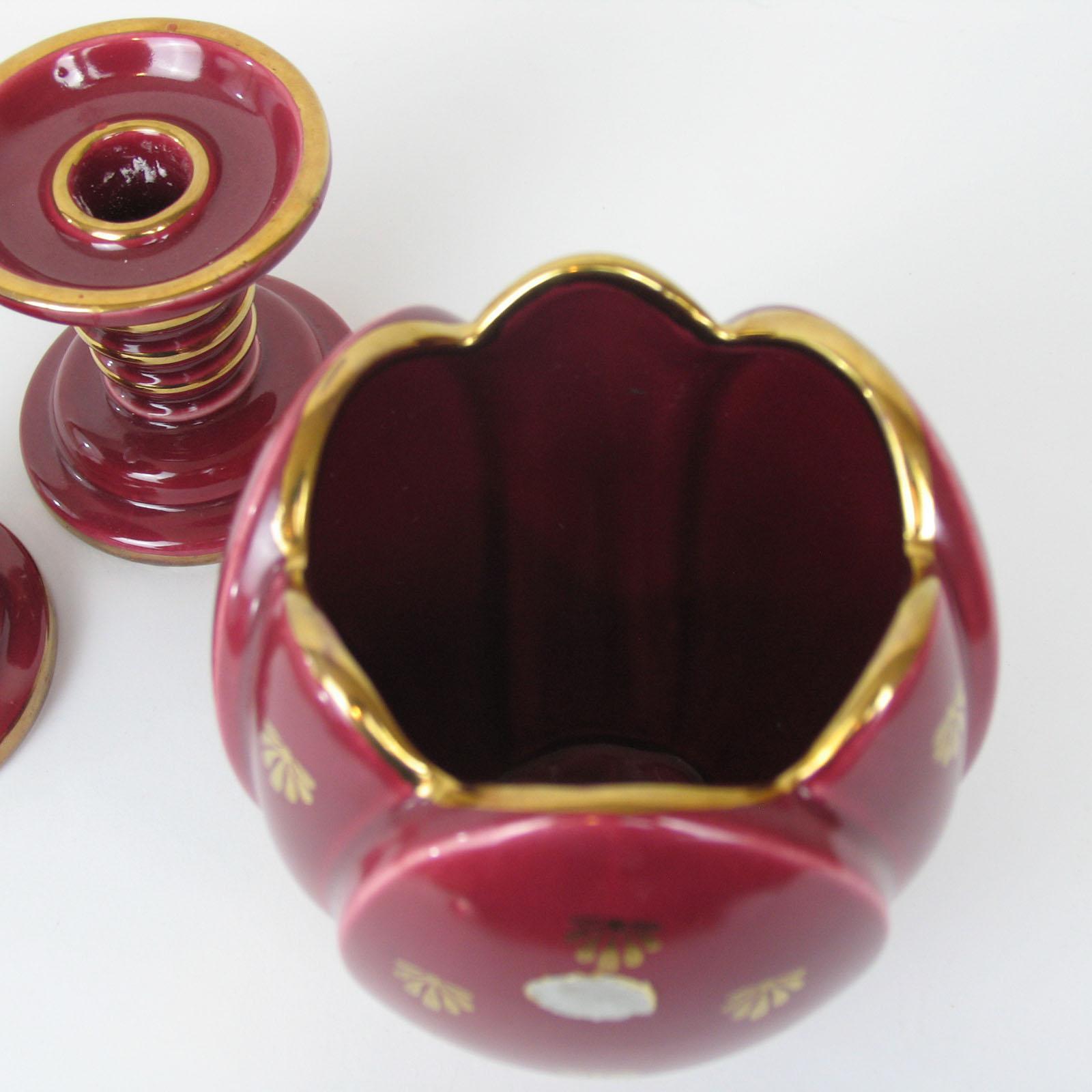 Art Deco Ceramic Pair of Candle Holders and a Vase, Set of Three, Upsala-Ekeby For Sale 3