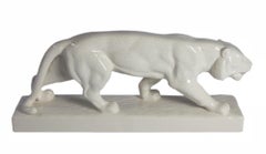 Panther-Skulptur aus Keramik im Art déco-Stil von Emaux de Louviere