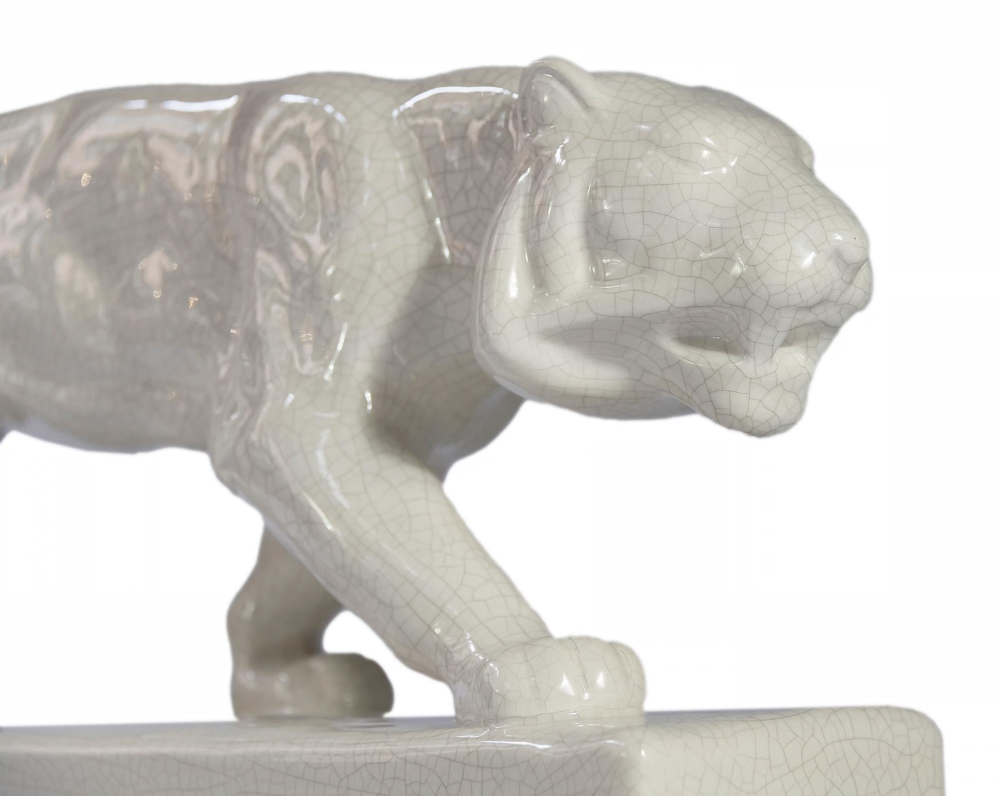 Glazed Art Deco Ceramic Panther Sculpture by Emaux de Louviere