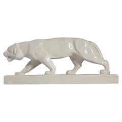 Art Deco Ceramic Panther Sculpture by Emaux de Louviere