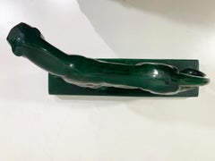 Art Deco Ceramic Panther Sculpture Numbered 185  Signed "SC France" St Clément
