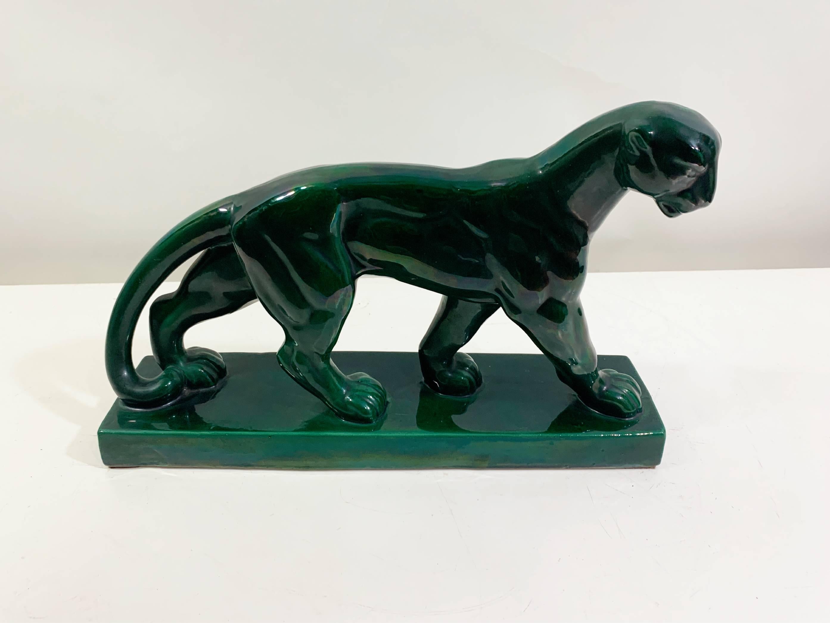 Escultura de cerámica Art Déco Pantera numerada 185  Firmado 
