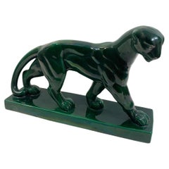 Art Deco Ceramic Panther Sculpture Numbered 185  Signed "SC France" St Clément