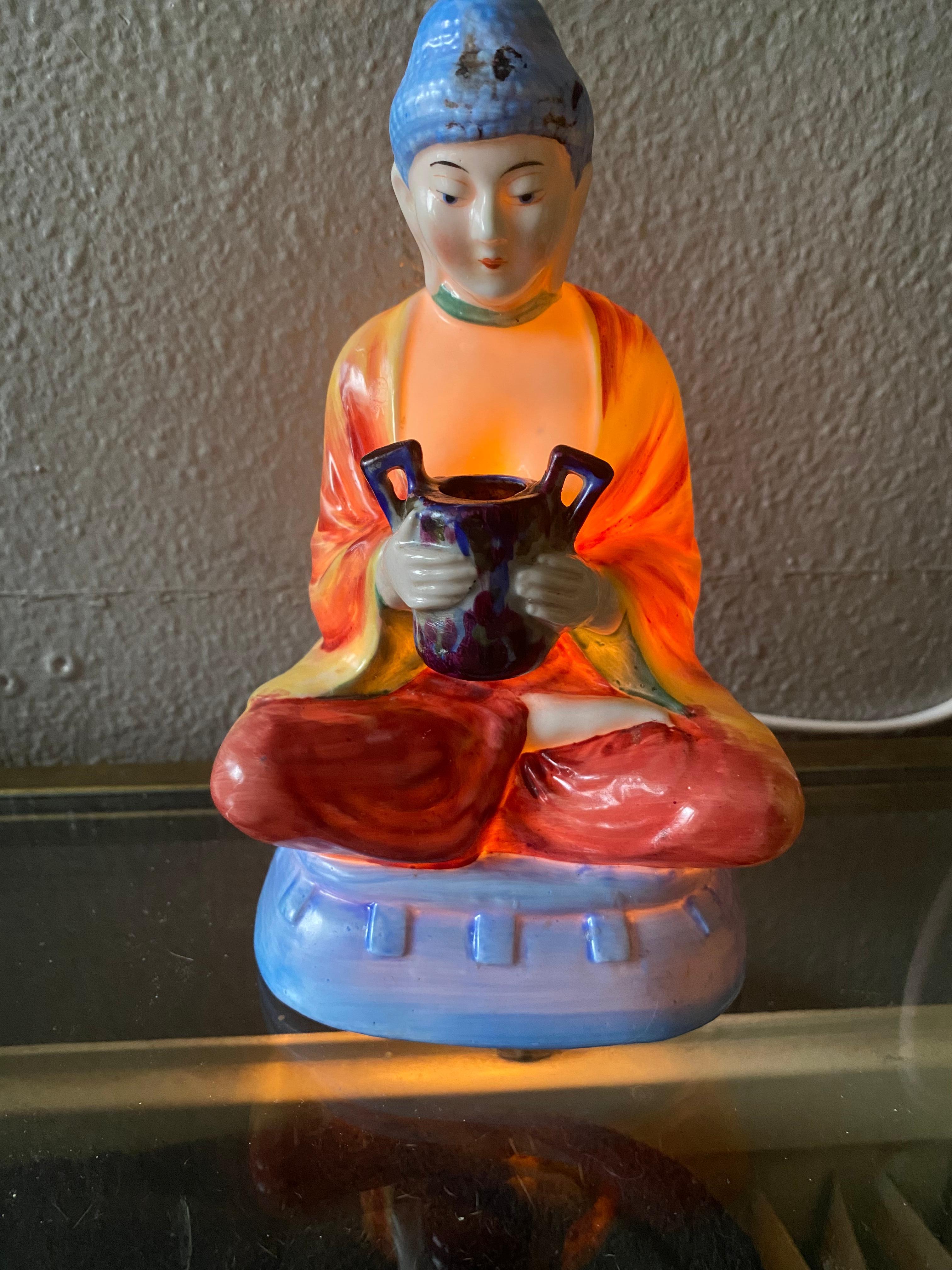 Art Deco Ceramic Perfume Table Light Buddha In Good Condition For Sale In Waddinxveen, ZH