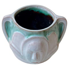 Art Deco Ceramic Planter with Glazed Faces by Aksel Hansen