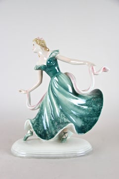 Scultura in ceramica Art Deco "Ballerina" di Keramos Vienna, Austria, circa 1920
