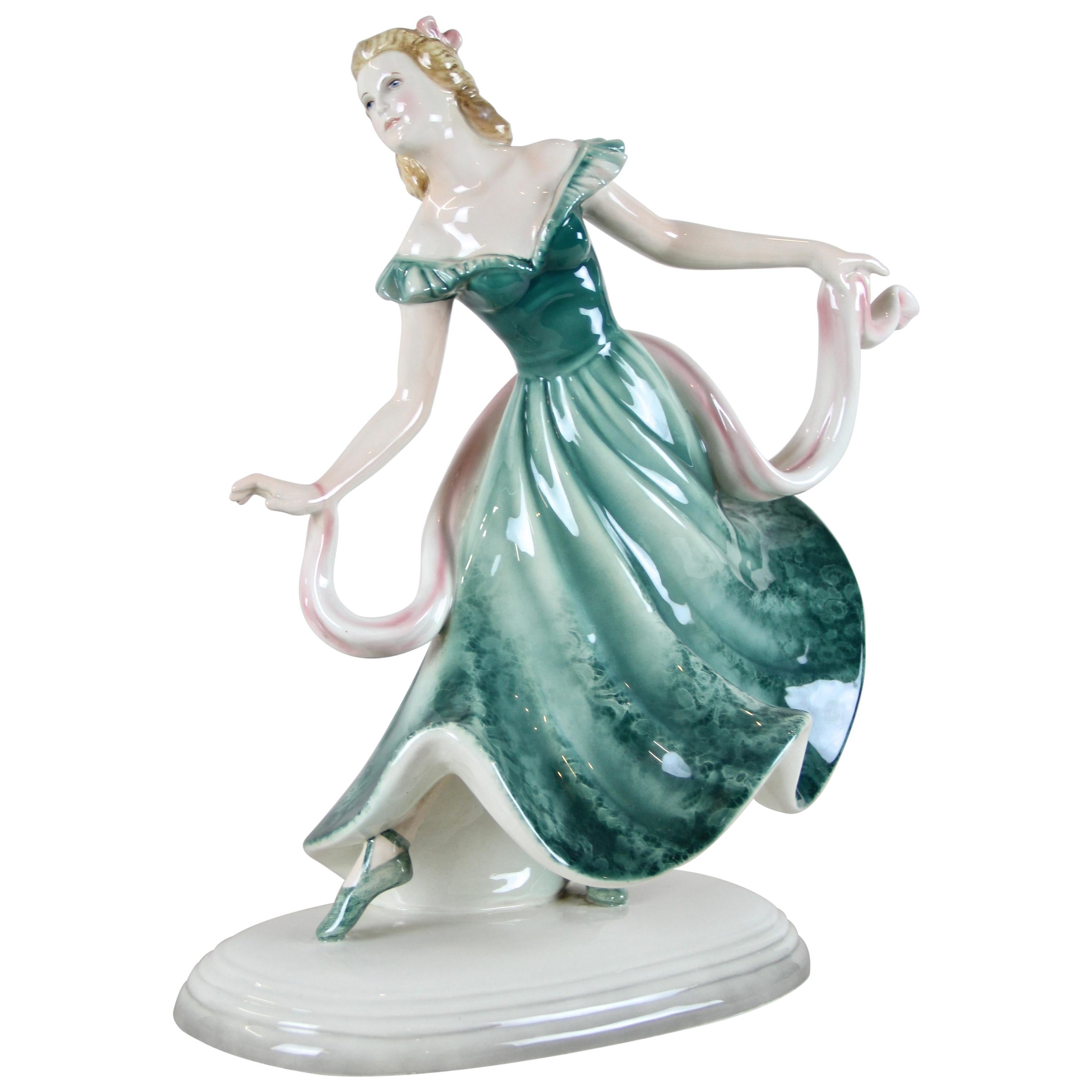 Art Deco Ceramic Sculpture "Ballerina" by Keramos Vienna, Austria, circa 1920