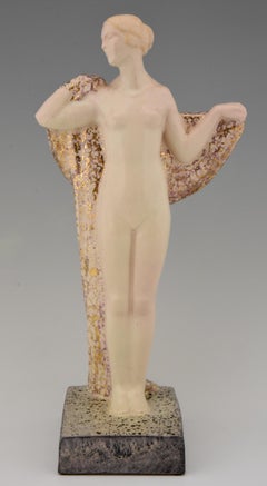 Art Deco Ceramic Sculpture Draped Nude Pierre Lenoir, France, 1925