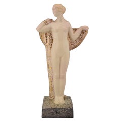 Retro Art Deco Ceramic Sculpture Draped Nude Pierre Lenoir, France, 1925