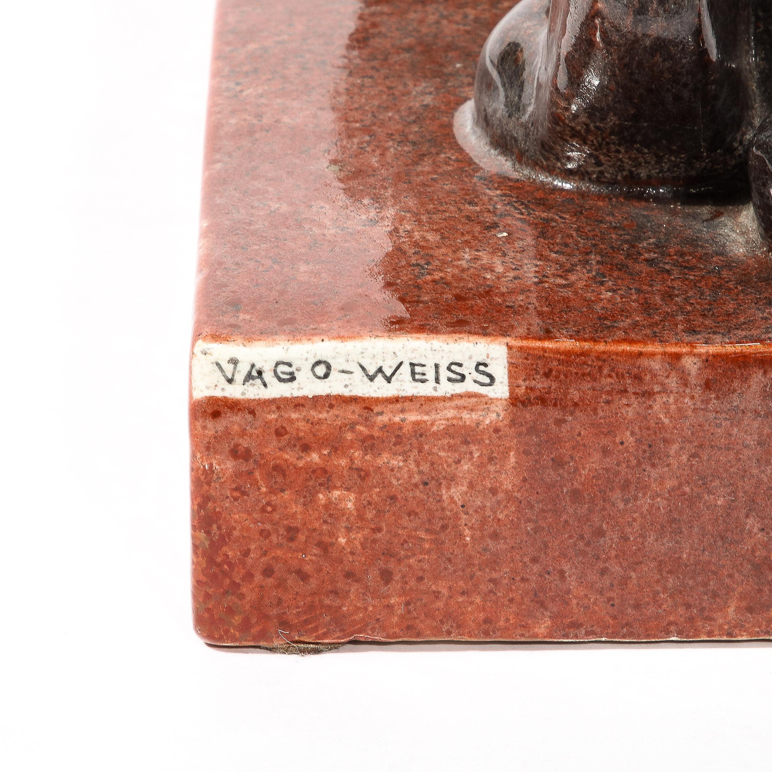 Art Deco Ceramic Stippled Black & Crimson Glaze Panther signed Vago Weiss For Sale 2