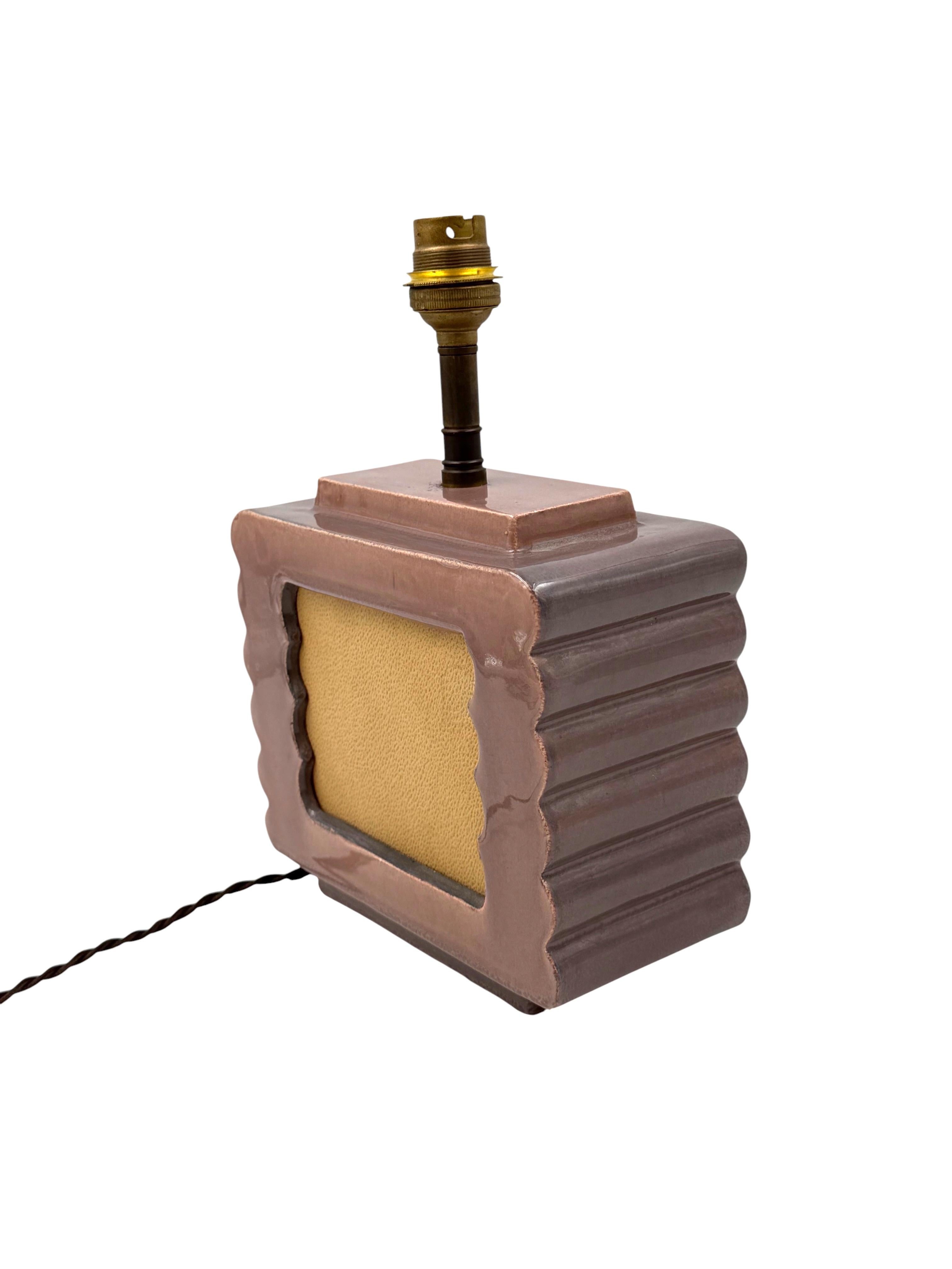 Art deco ceramic table lamp, Andre Fau Boulogne France circa 1940s en venta 5