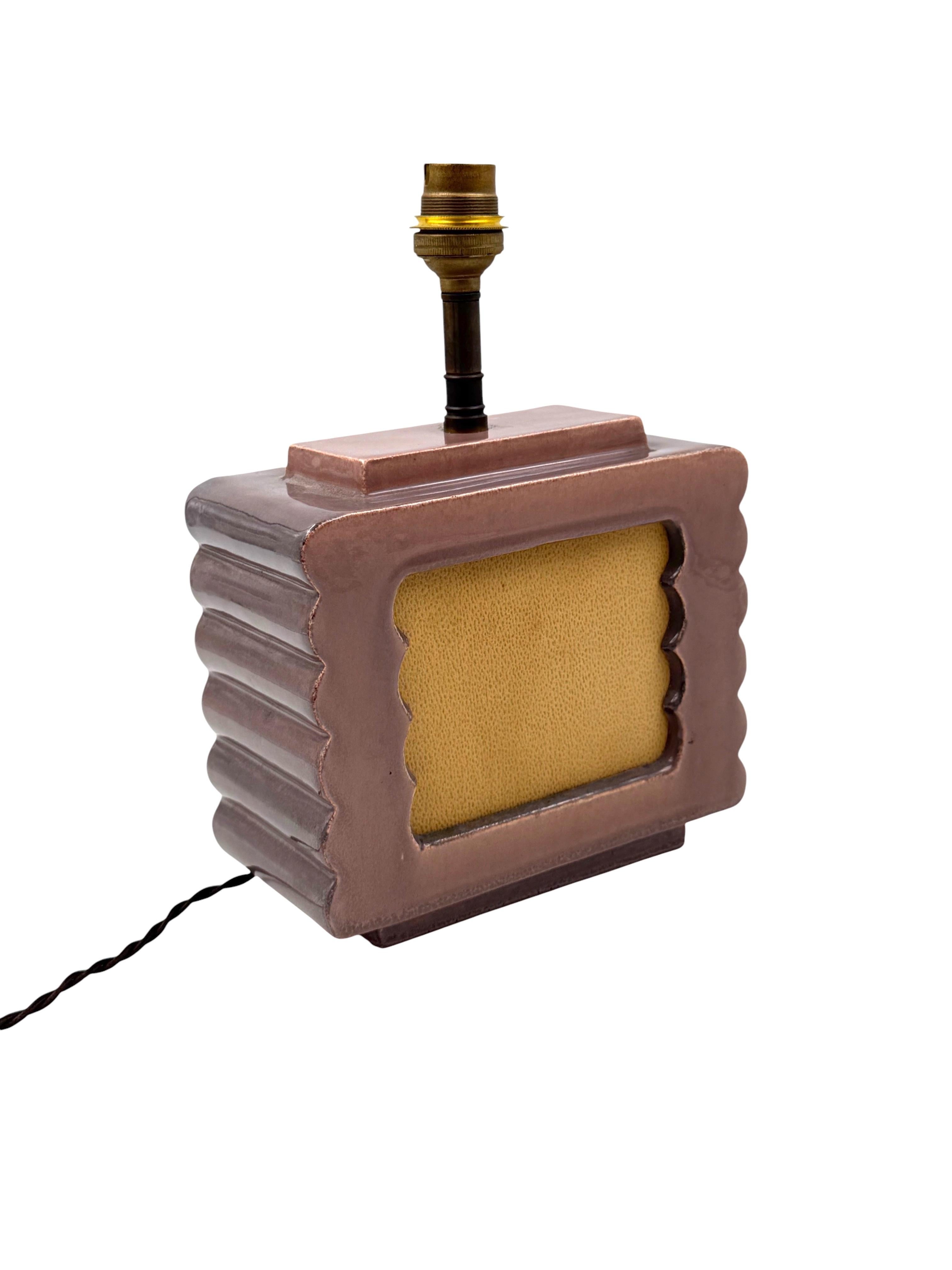 Art deco ceramic table lamp, Andre Fau Boulogne France circa 1940s en venta 6