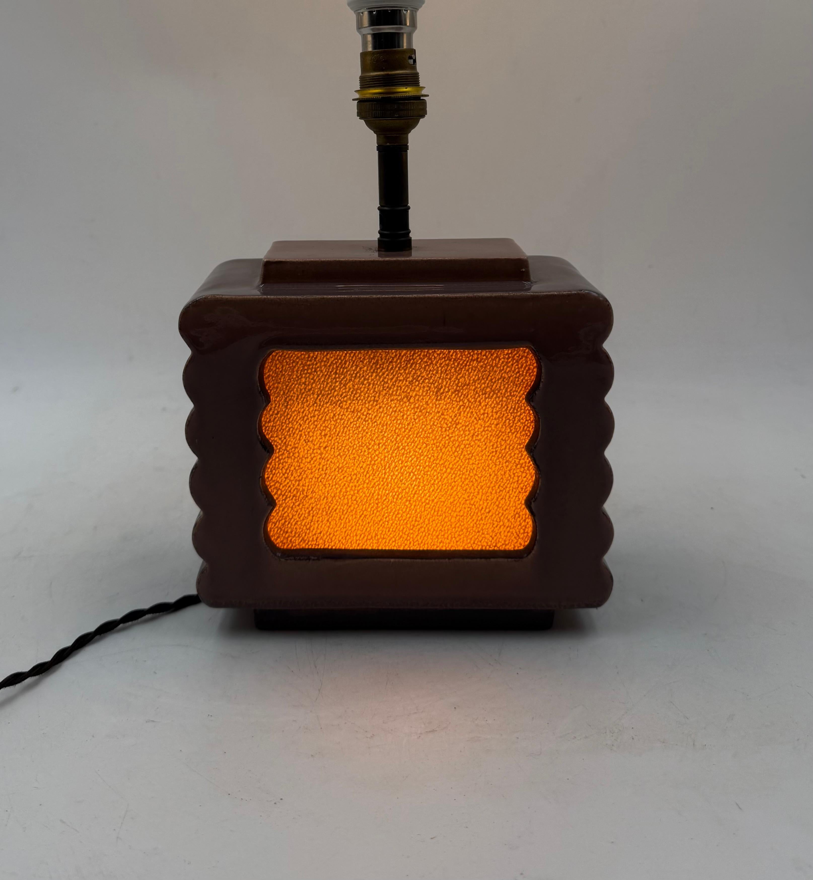 Art deco ceramic table lamp, Andre Fau Boulogne France circa 1940s en venta 9