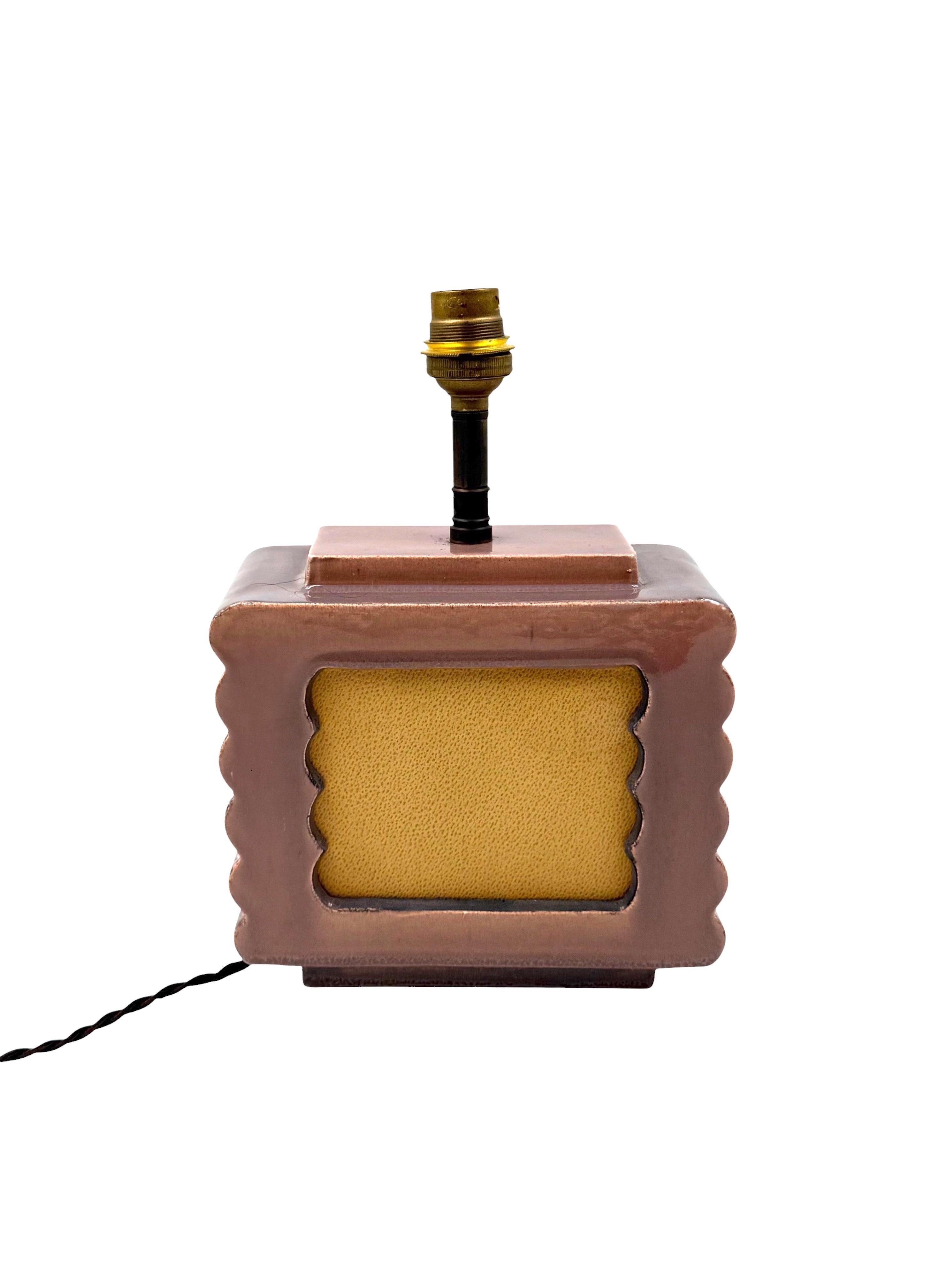 Art deco ceramic table lamp, Andre Fau Boulogne France circa 1940s en venta 1