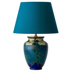 Art Deco Ceramic Table Lamp by PZH Gouda, 1928, with New Dupion Silk Shade