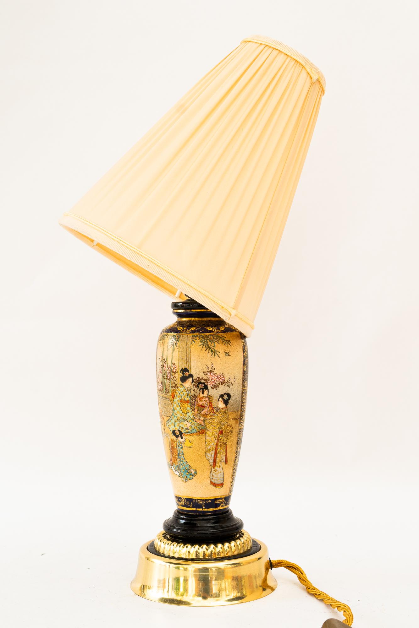 Art Deco ceramic table lamp with fabric shade vienna around 1920s For Sale 4