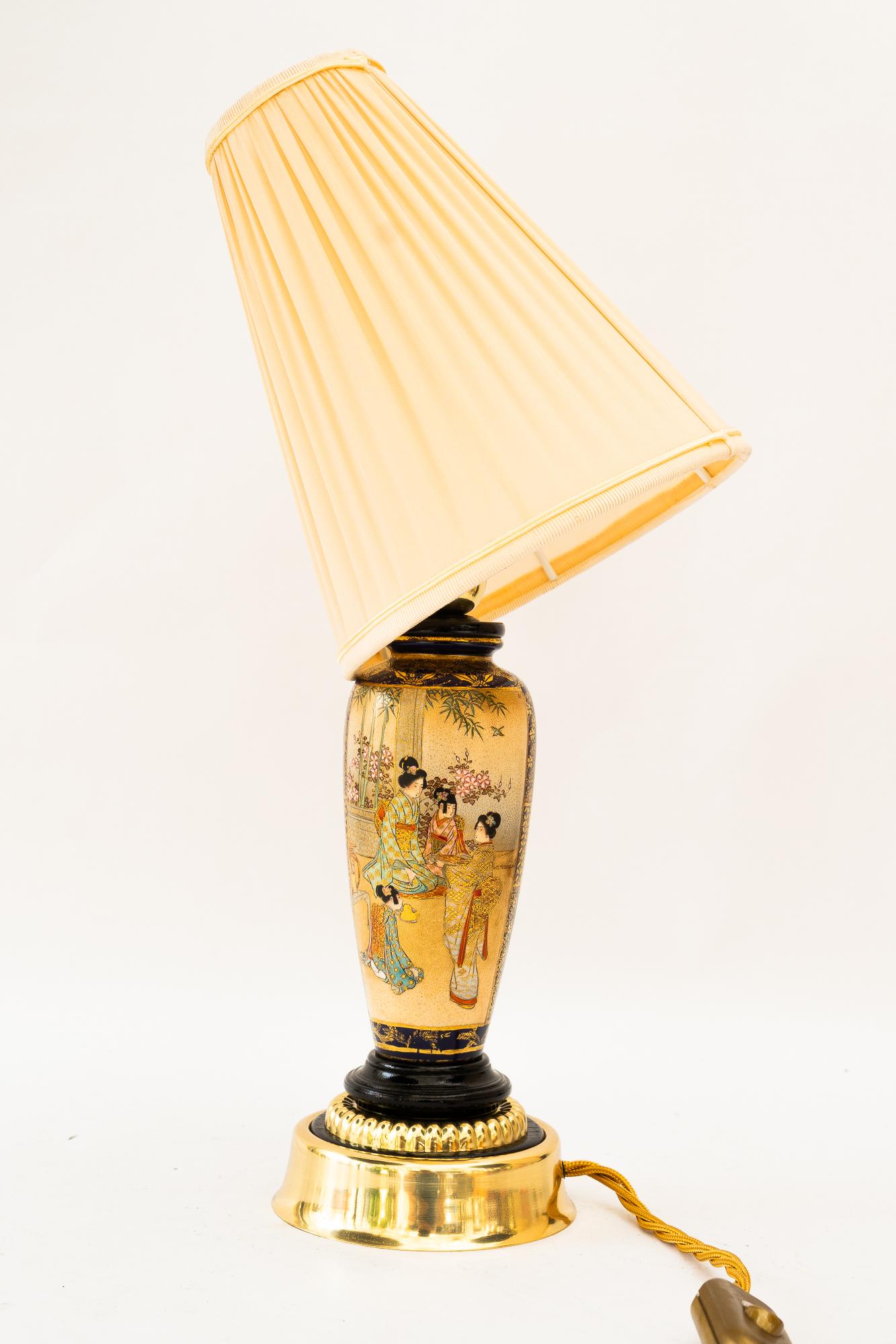 Art Deco ceramic table lamp with fabric shade vienna around 1920s For Sale 5