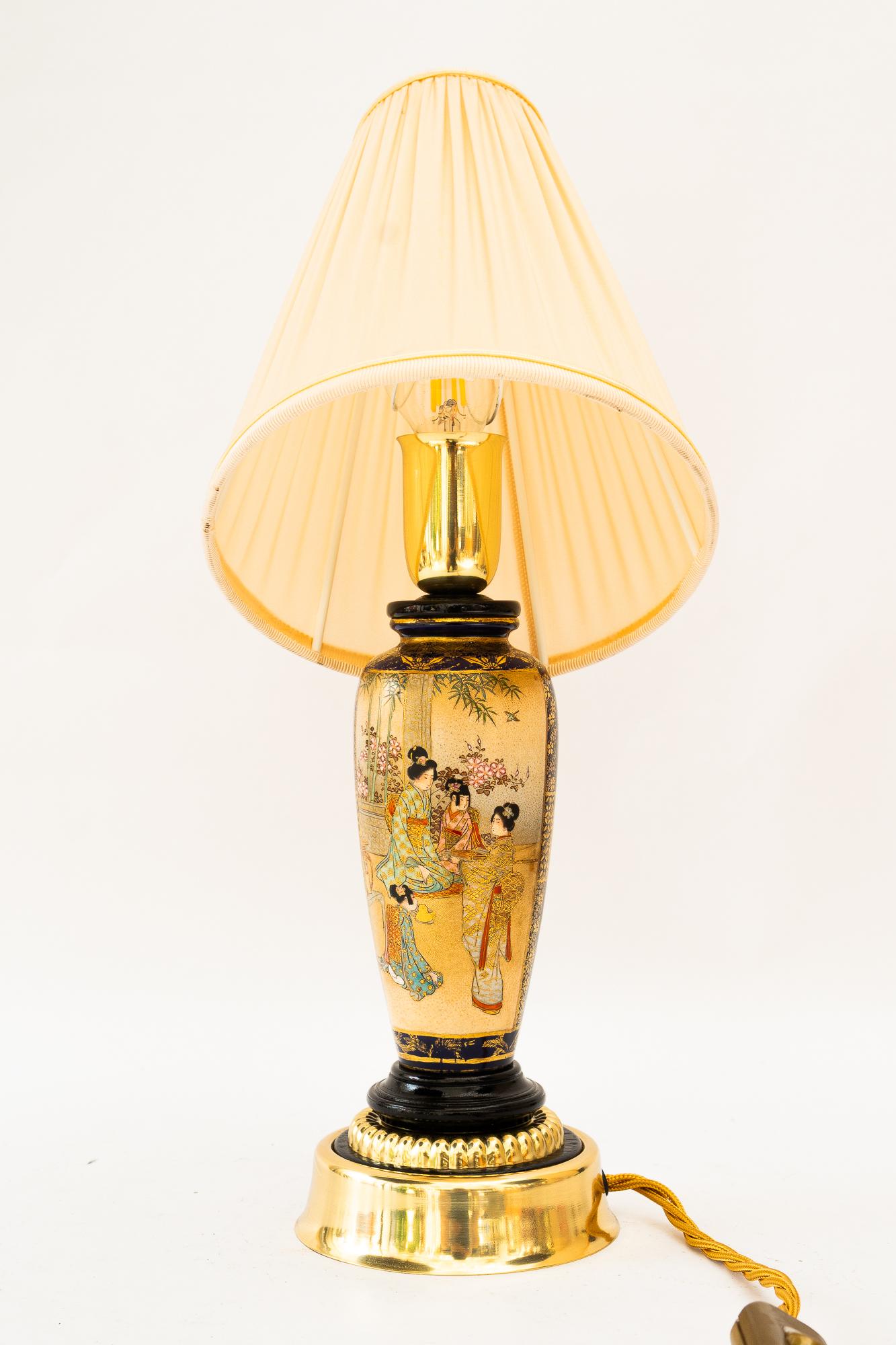 Art Deco ceramic table lamp with fabric shade vienna around 1920s For Sale 6