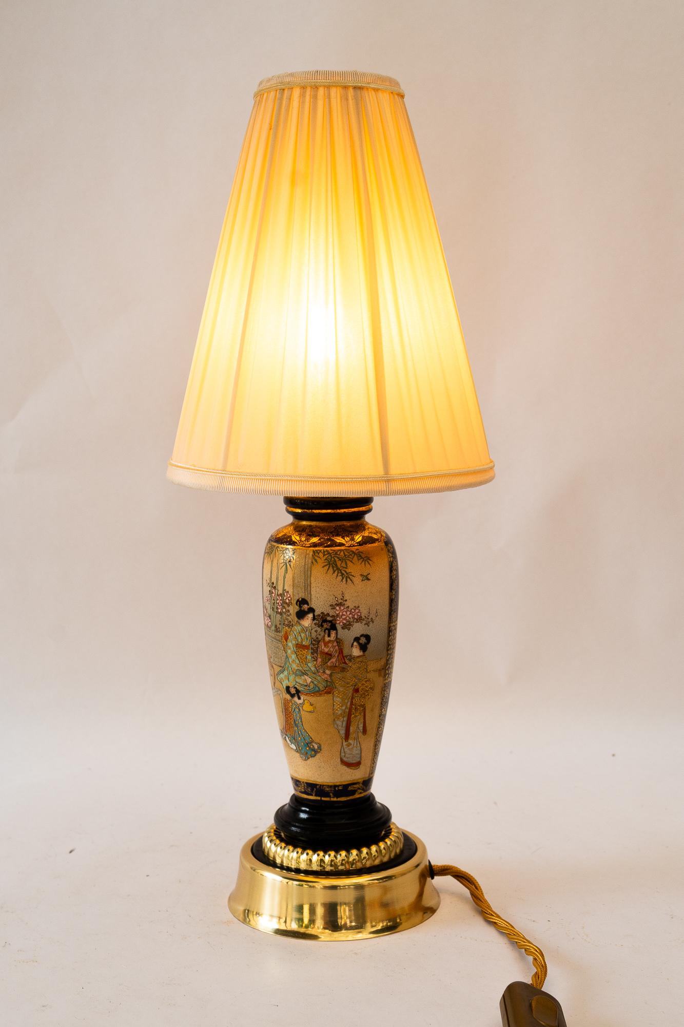 Art Deco ceramic table lamp with fabric shade vienna around 1920s For Sale 7