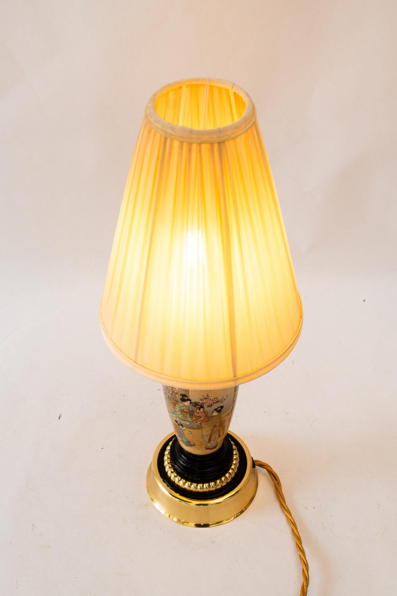 Art Deco ceramic table lamp with fabric shade vienna around 1920s For Sale 8