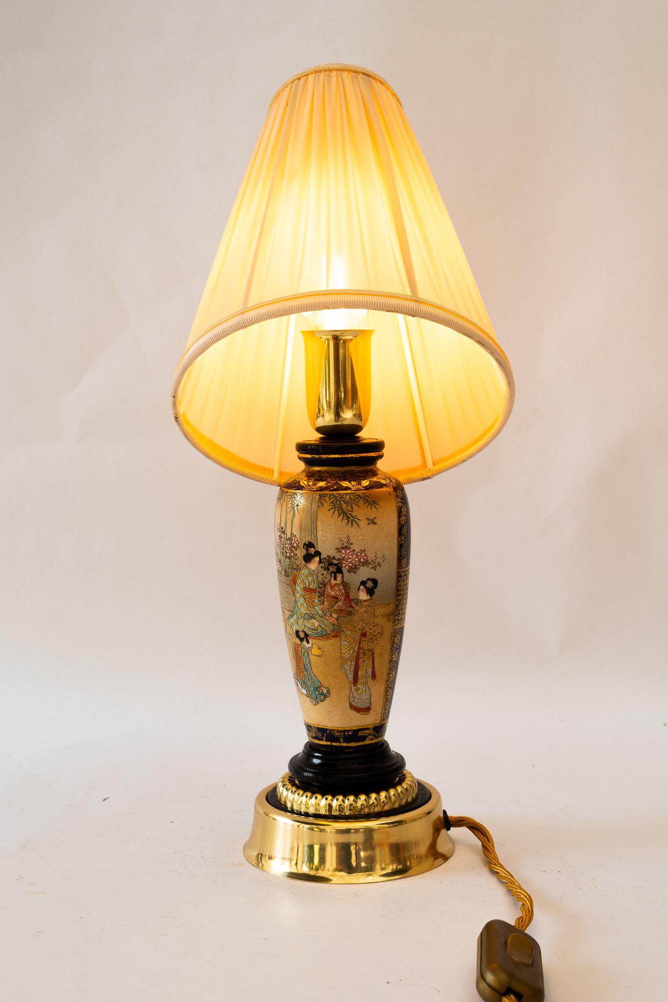 Art Deco ceramic table lamp with fabric shade vienna around 1920s For Sale 9