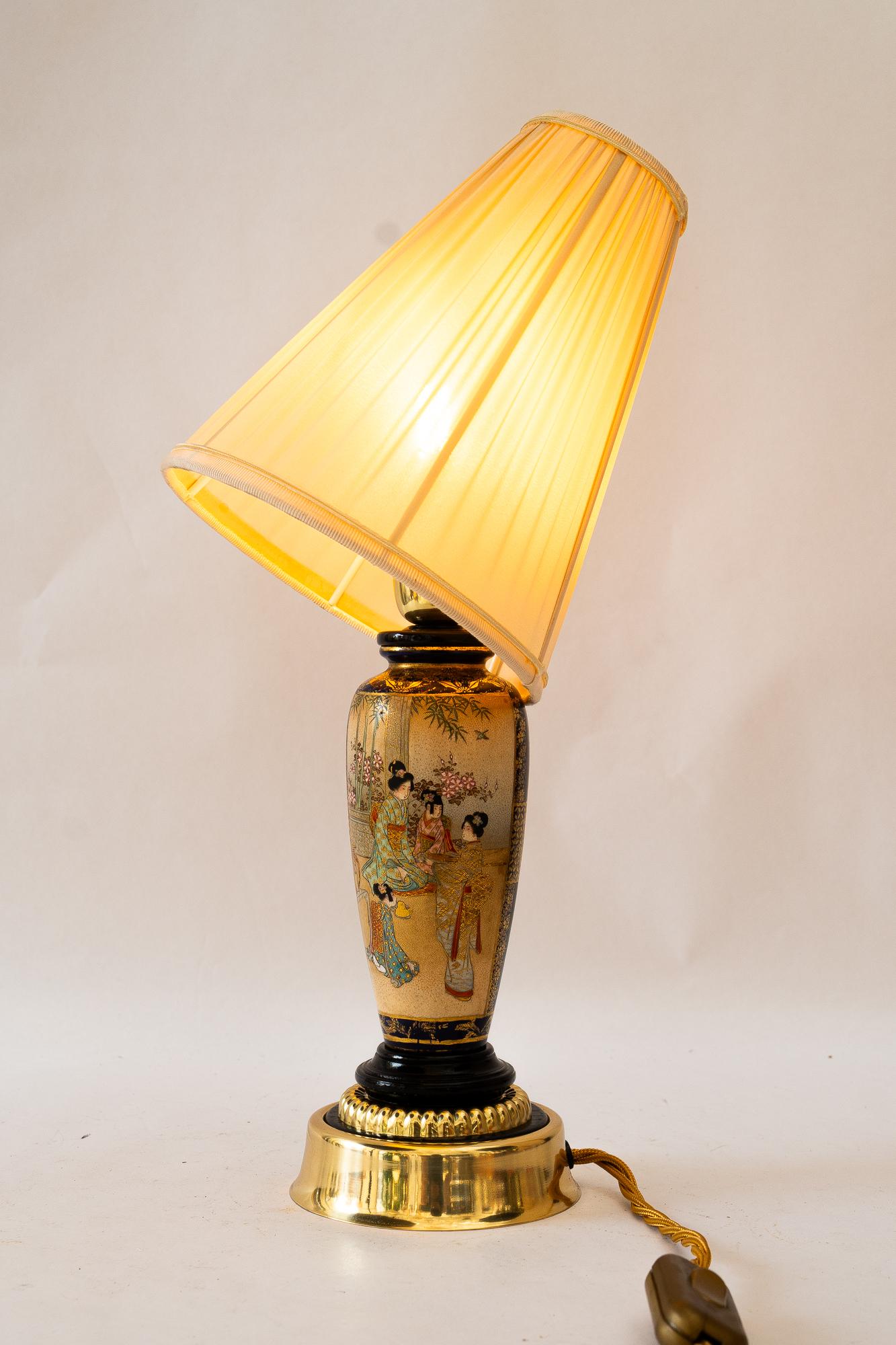 Art Deco ceramic table lamp with fabric shade vienna around 1920s For Sale 10