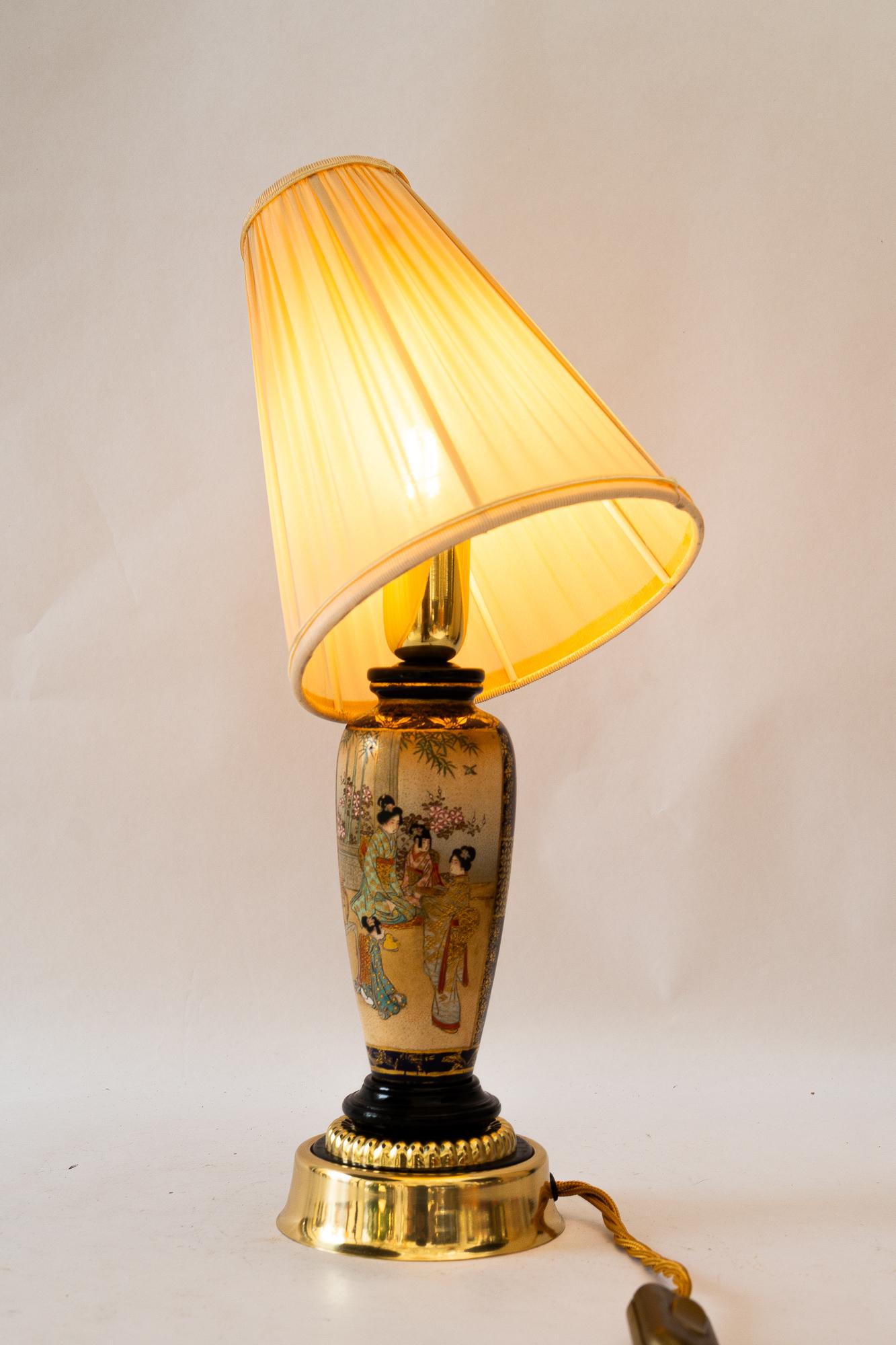 Art Deco ceramic table lamp with fabric shade vienna around 1920s For Sale 11