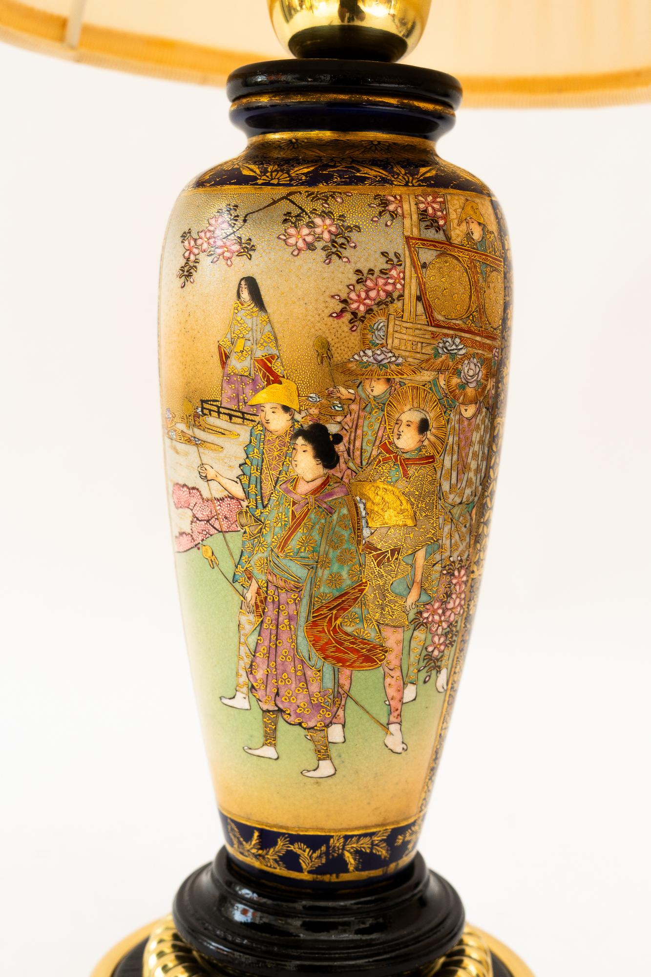 Ceramic Art Deco ceramic table lamp with fabric shade vienna around 1920s For Sale