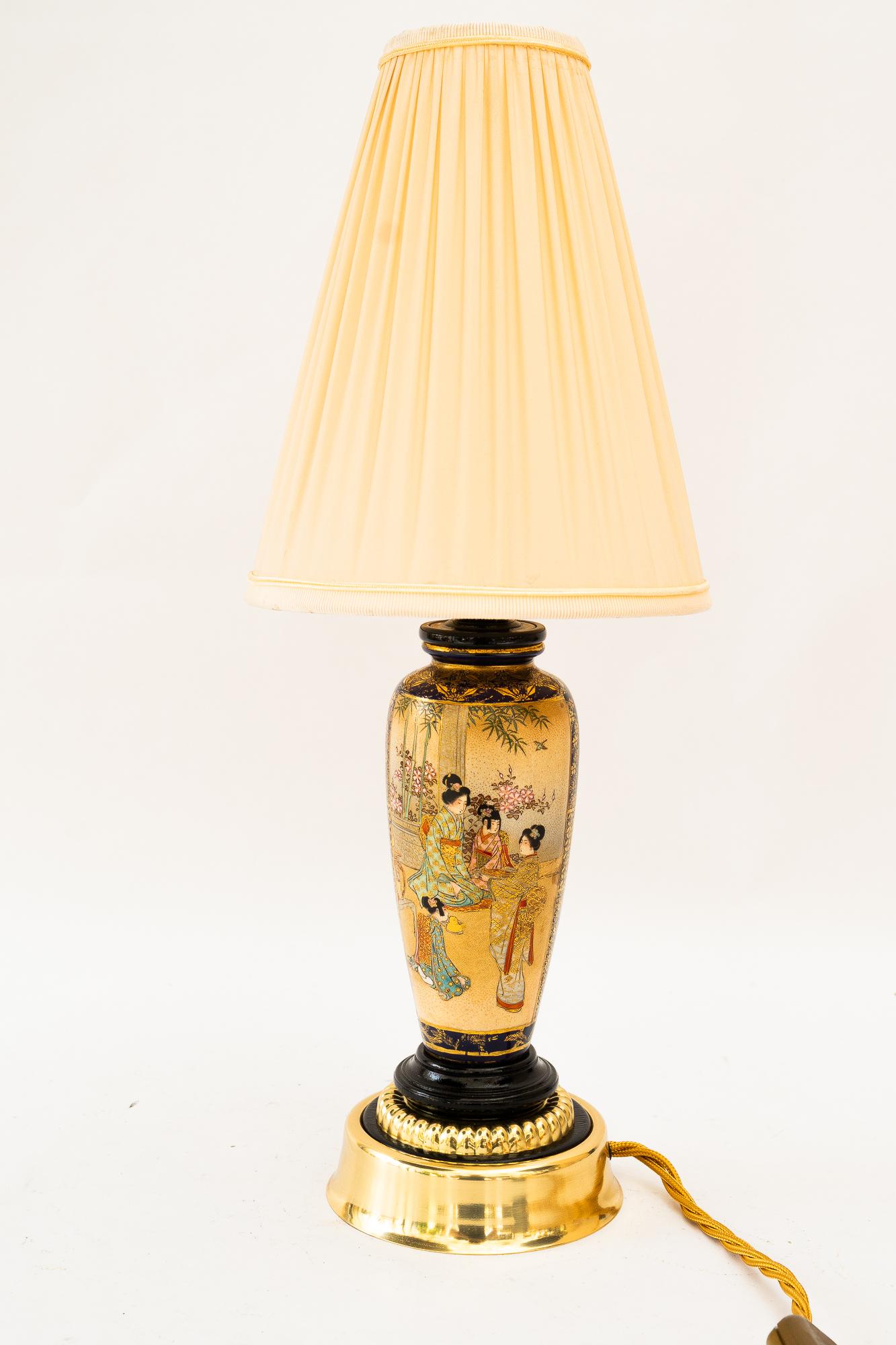 Art Deco ceramic table lamp with fabric shade vienna around 1920s For Sale 1